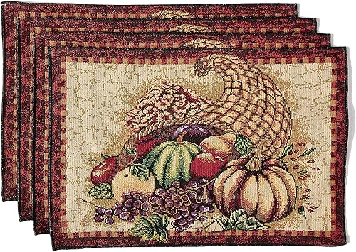 Violet Linen - Tapiz de lino para cosecha de otoño, Acción de Gracias, hojas de otoño, girasoles, frutas, calabazas, tapiz tejido de algodón de