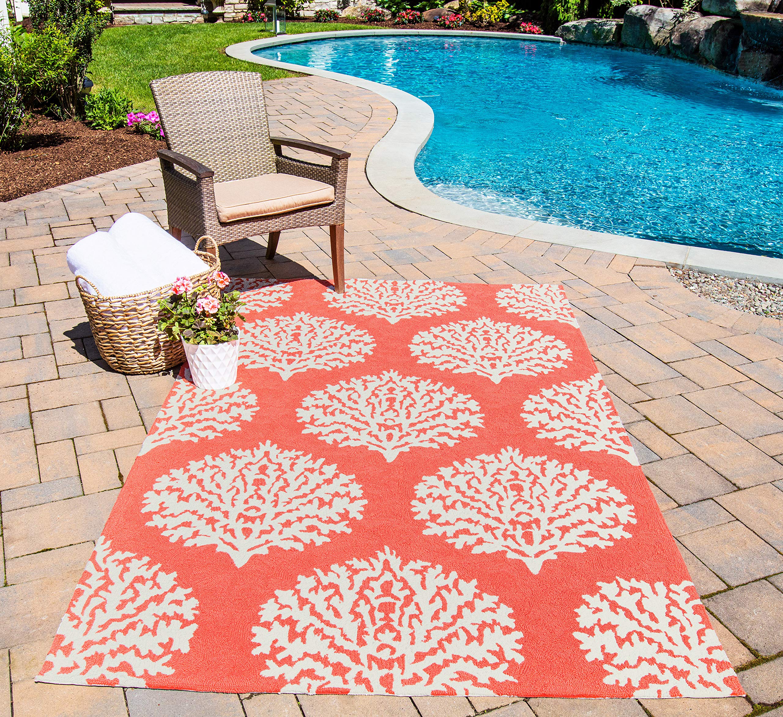 (figured similar)Momeni Rugs Veranda Collection Area Rug, 2' x 3', Coral