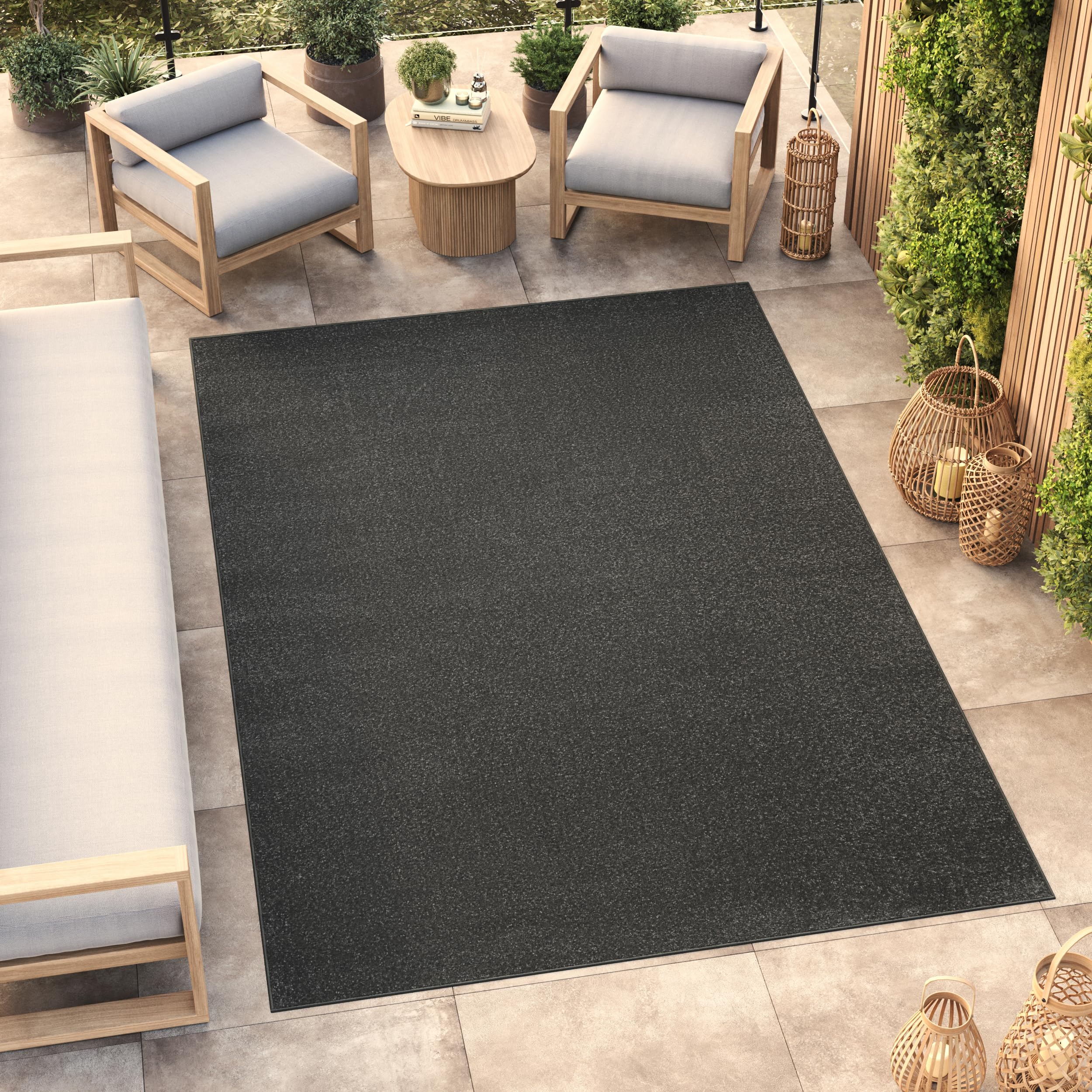 TAPISO Mono Teppich Kurzflor Indoor Outdoor UV-beständig Dunkelgrau Einfarbig Wohnzimmer Schlafzimmer Kinderzimmer Modern Design ÖKO-TEX 160 x 220 cm