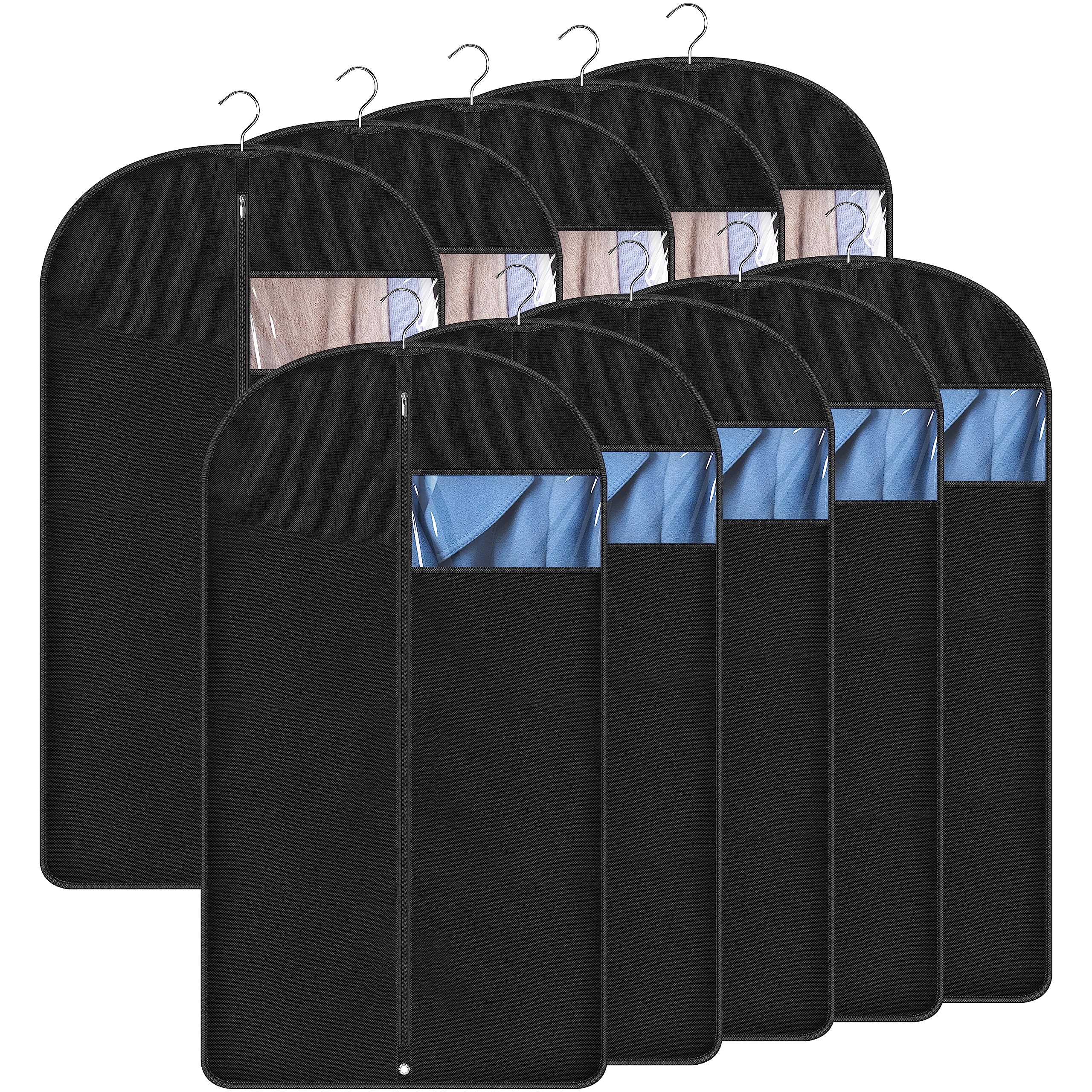 KIMBORA 10 Packs Garment Bags for Hanging Clothes, 43" Suit Bag for Closet Storage and Travel Suit Cover Bag for Coats, Jackets, Shirts (Black)