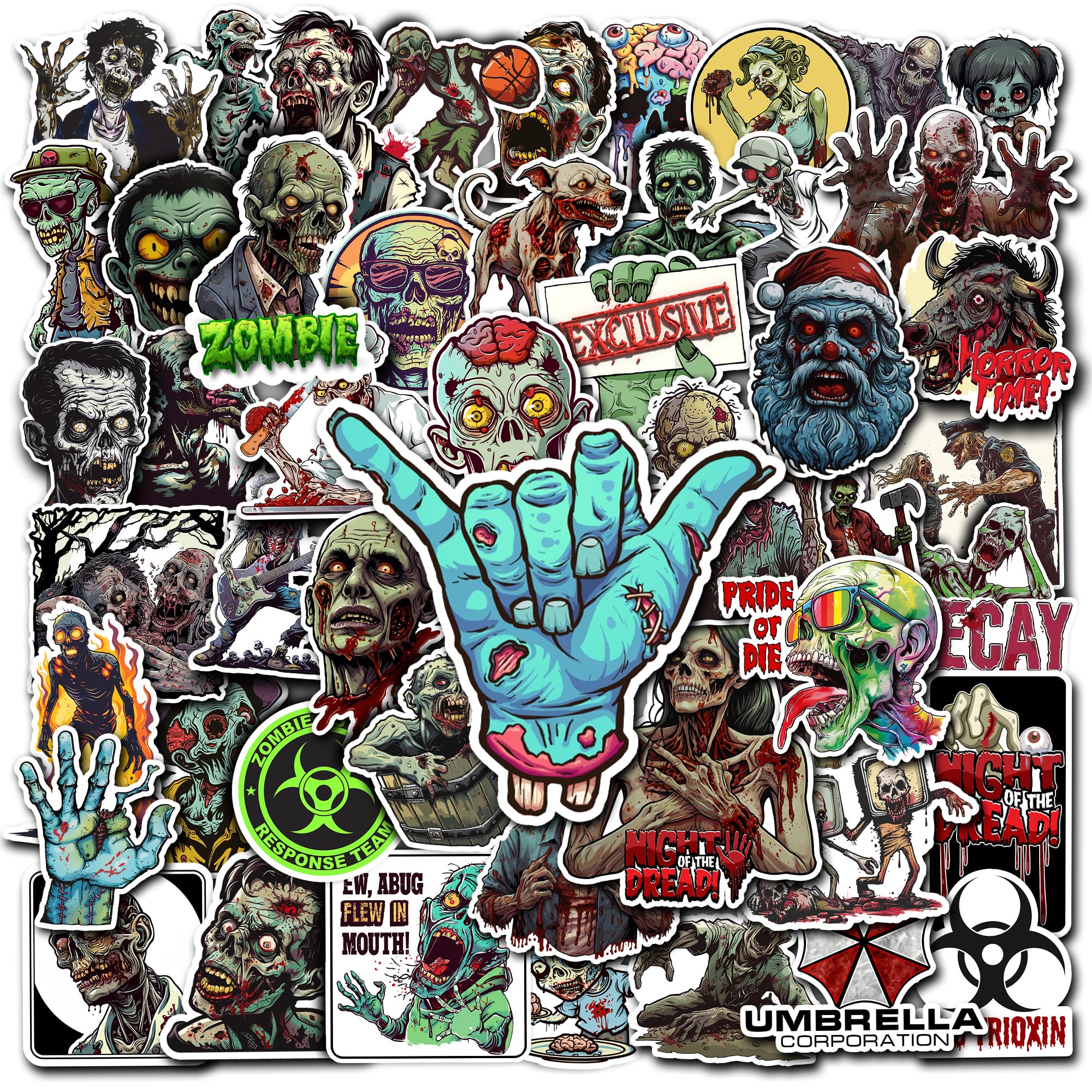 WESILY Pack 50 PCS Zombie Stickers Waterproof Vinyl Decals Decor Halloween Water Bottles Laptop Refrigerator Window Luggage Helmet Journal Phone Case