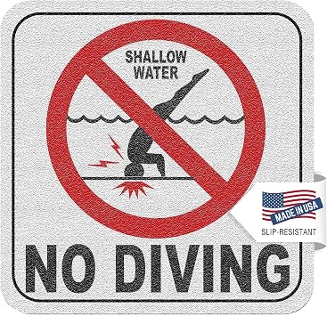 Aquatic Custom Tile - No Diving Pool Sign, 6x6 Inches, Vinyl, Swimming Pool Sticker, MADE IN USA - 1 Pack