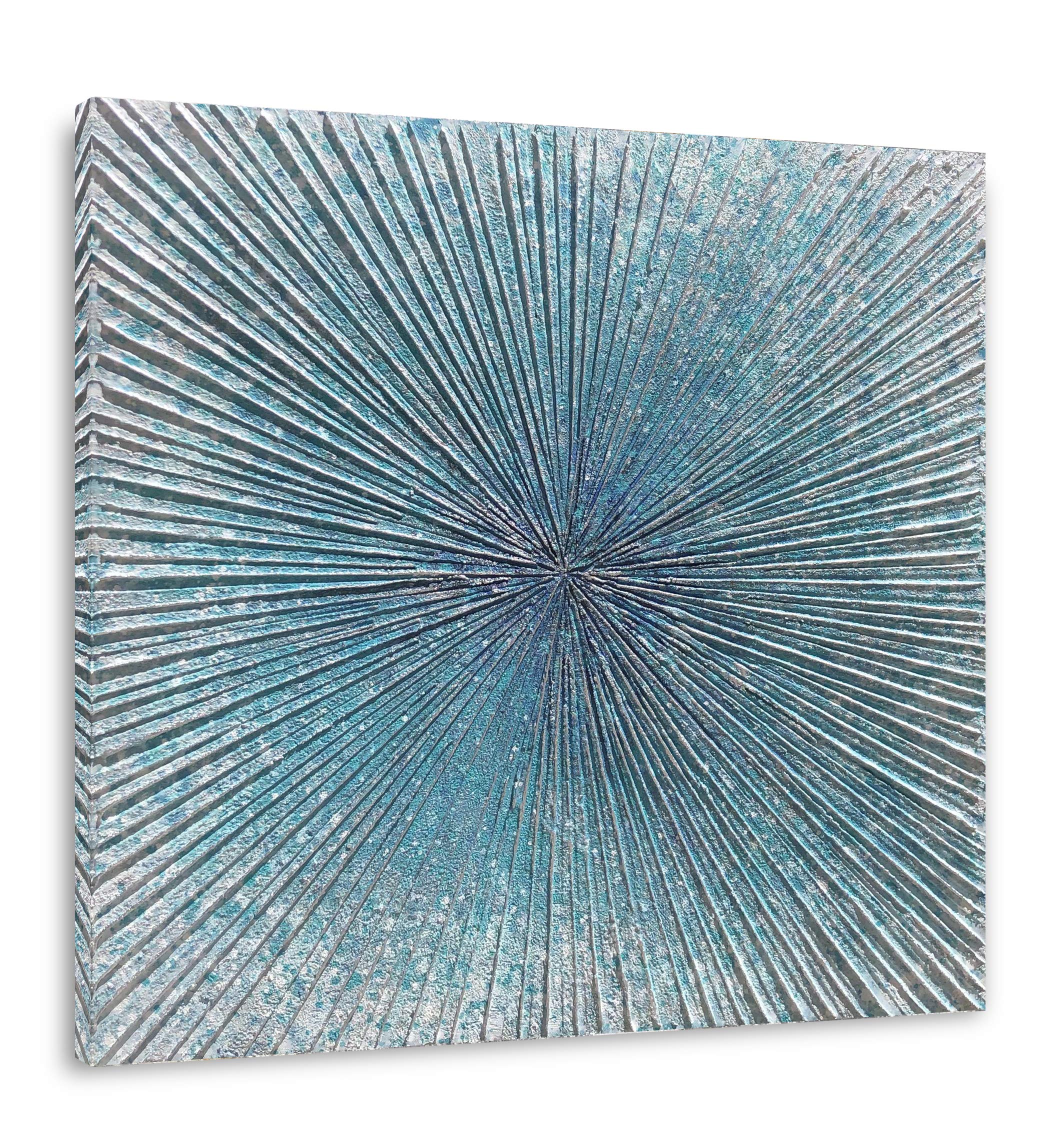 Yihui ArtsContemporary Abstract Living Room Wall Art Hand Painted Modern Teal Color Canvas Painting Pictures for Bedroom Bathroom Decor