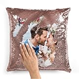 Personalized Favors Custom Photo Sequin Pillow Cases | Rose Gold Mermaid Cover w Any Picture | Magic Reversible Throw Pillowcase Decorative Cushion, Gift for Mom