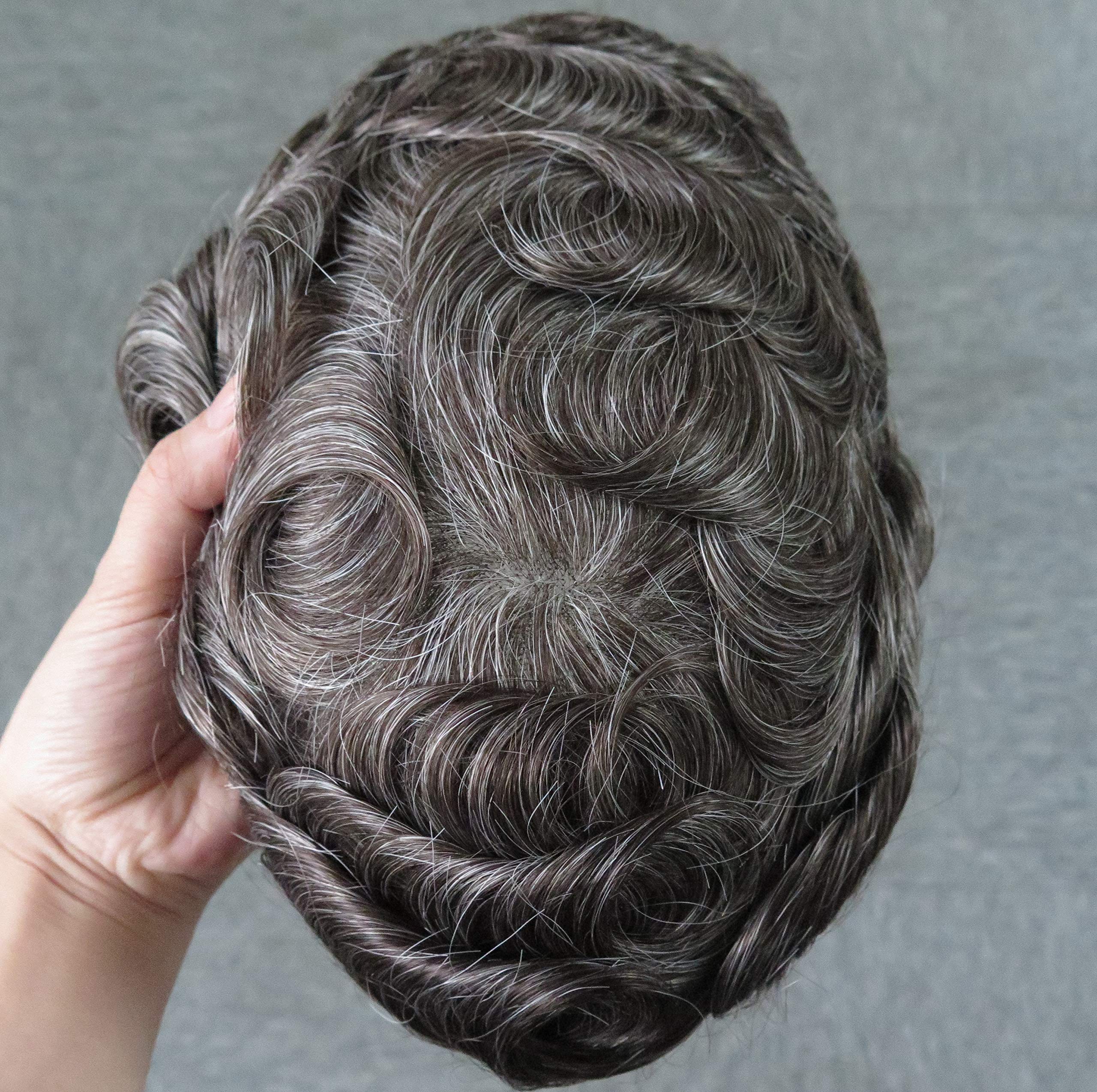 Mens Hair Replacement System Unit Durable Toupee Natural Hairline Real Gents Hair French Lace Front & Mono Center Hairpieces #340