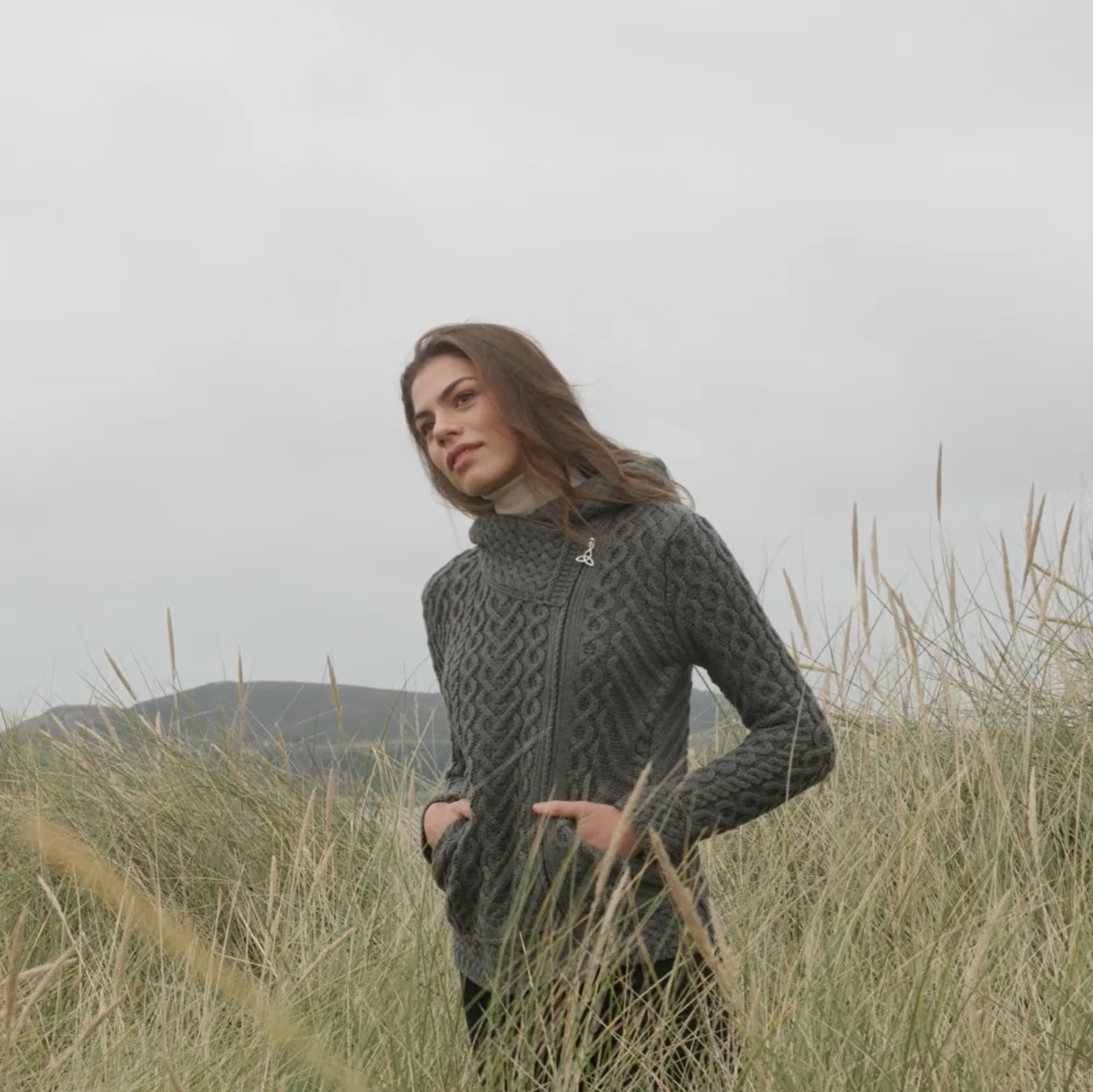 Aran Crafts Women's Cable Knit Wool Comfortable Side Zip Hoodie