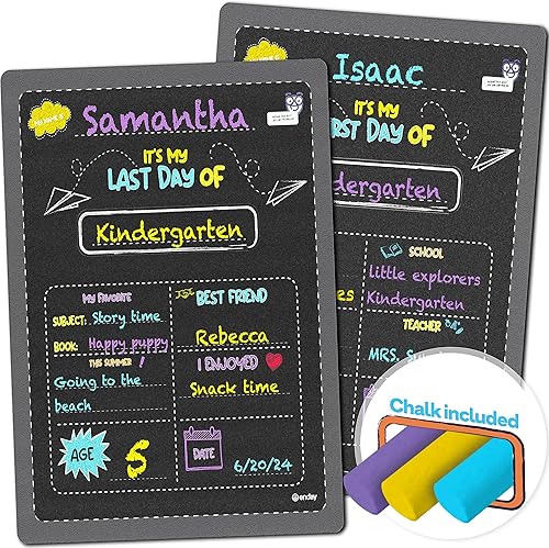 Letreros de doble cara para el primer y último día de escuela, 14 x 11 pulgadas, letrero de pizarra de tiza para niños, letrero de pizarra para el
