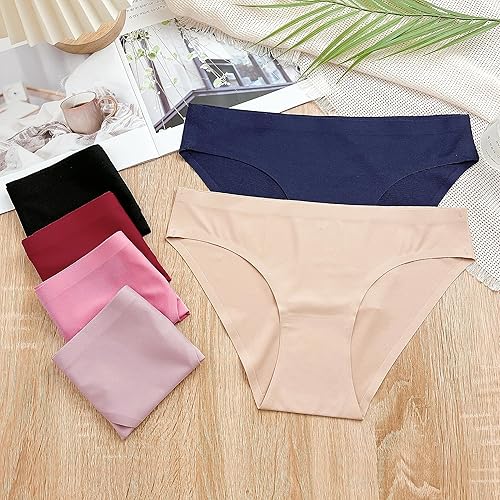 Miniatura 7 de Ropa interior sin costuras para mujer, suave, no se ve, sexy, corte alto, invisible, hipster, sedosa, atrevida, bikini para mujer, paquete de 6