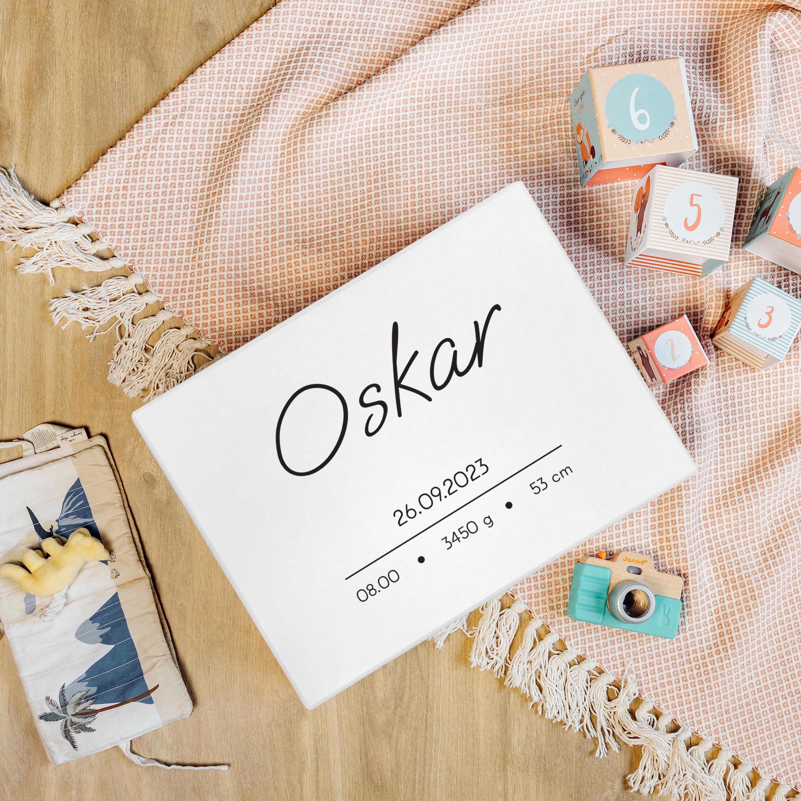 Creative DECO Blanca Caja de Recuerdos Personalizada para Bebés/Regalo | Nacimiento Personalizado con Nombre | Minimalista Lunares | Cajas de Madera Personalizadas para Niños | para Niño y Niña
