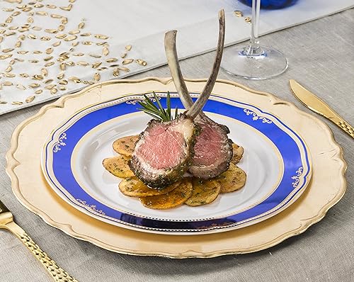 Miniatura 2 de Laura Stein - Platos desechables de plástico pesado de alta calidad con borde azul y dorado para fiestas y bodas, platos desechables de la serie