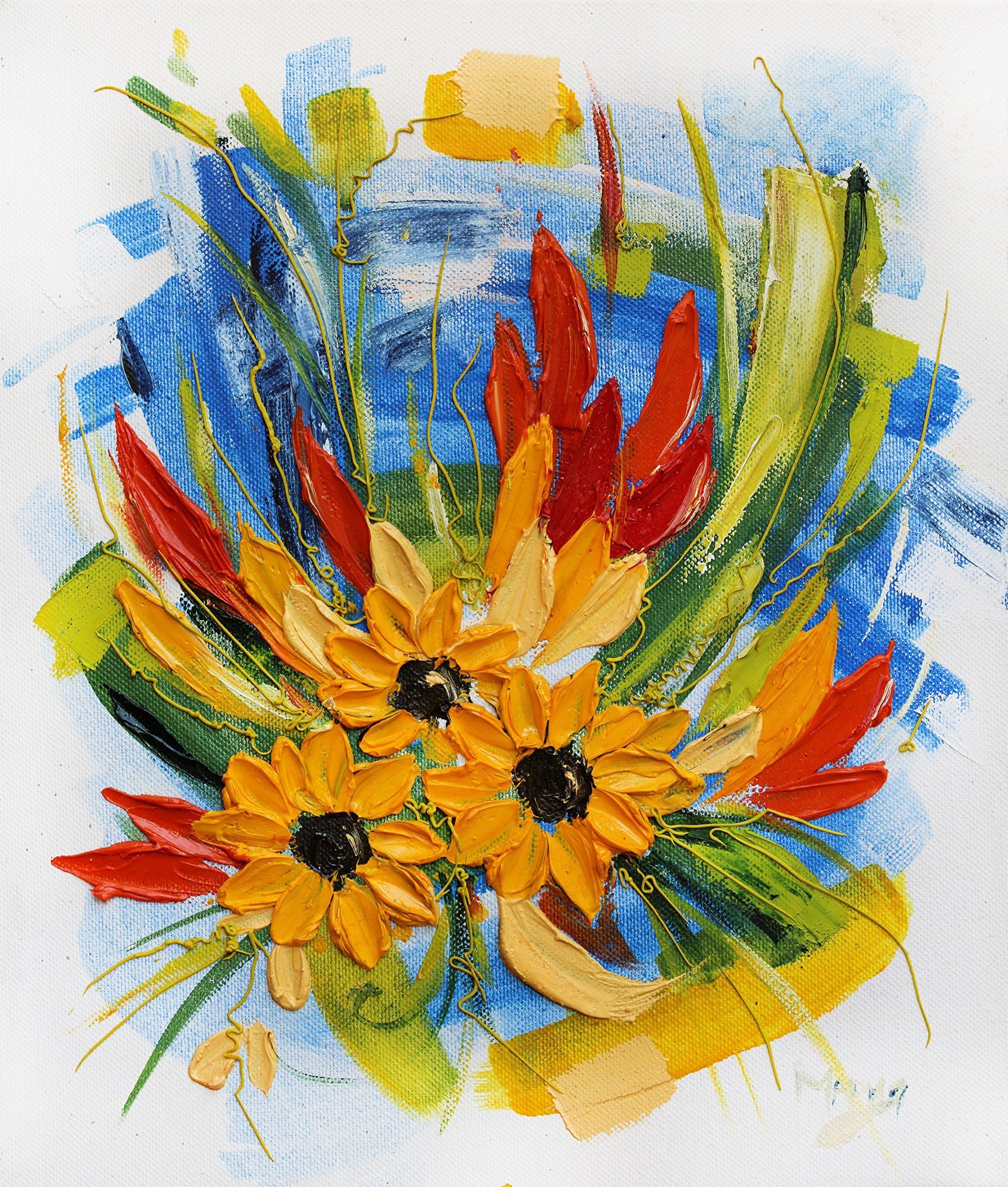 Abstract Sunflowers painting Geclee canvas print Modern Floral Colorful Wall art Decor