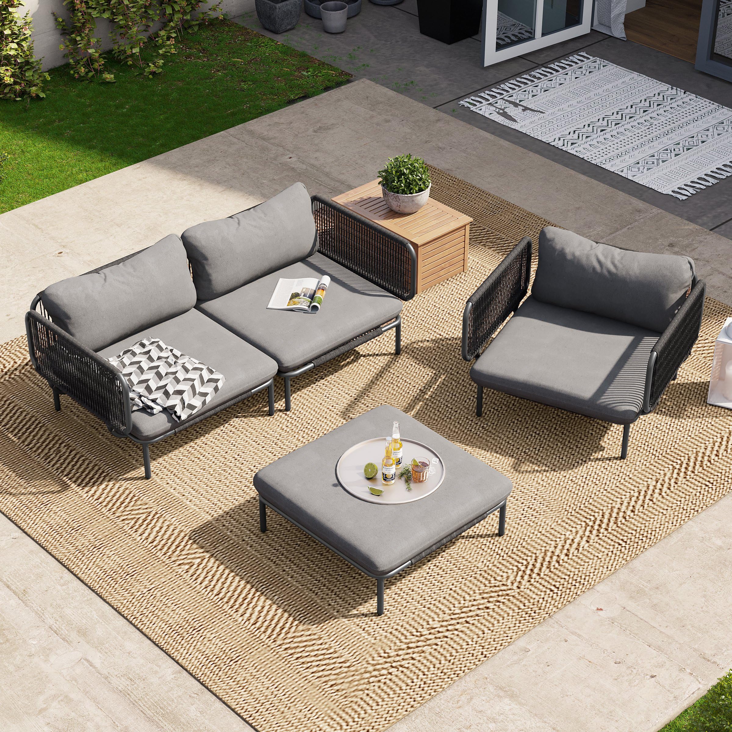 Oversized Outdoor Couch, 4-Seater Modular Sectional Sofa with Cushions