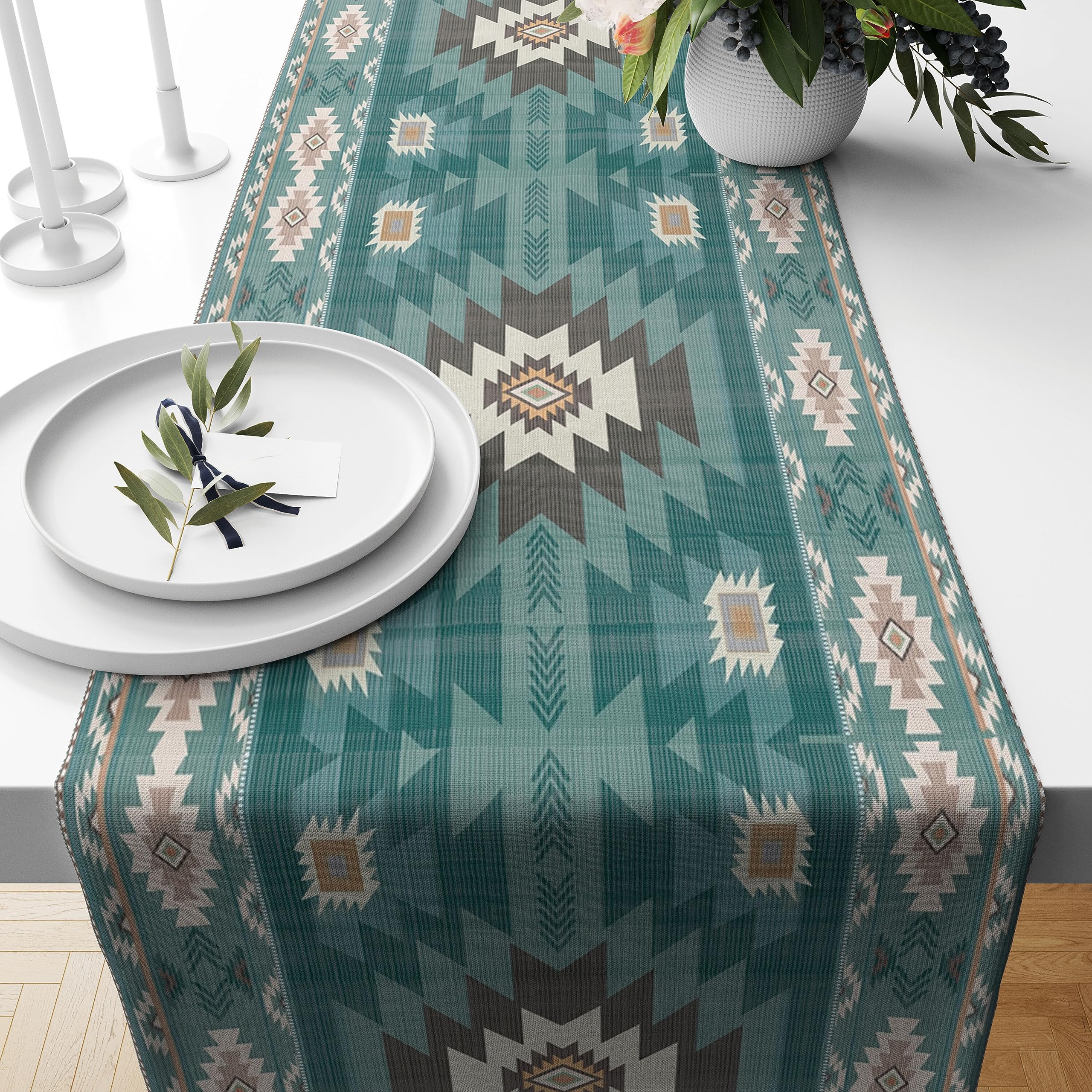 Ethnic Southwestern Table Runner,Navajo Tribal Native American Boho Geometric Pattern Aztec Table Runner for Kitchen Table Dining Room Coffe 13x108 inch