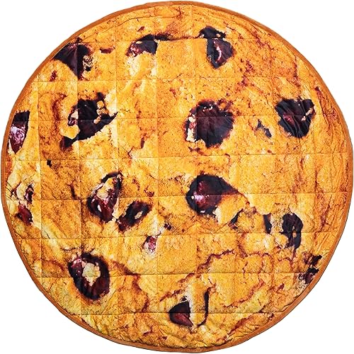 Heart Cove Manta con peso para niños, 4 libras, 48 pulgadas circular, forro polar de poliéster, patrón de galletas con chispas de chocolate, manta