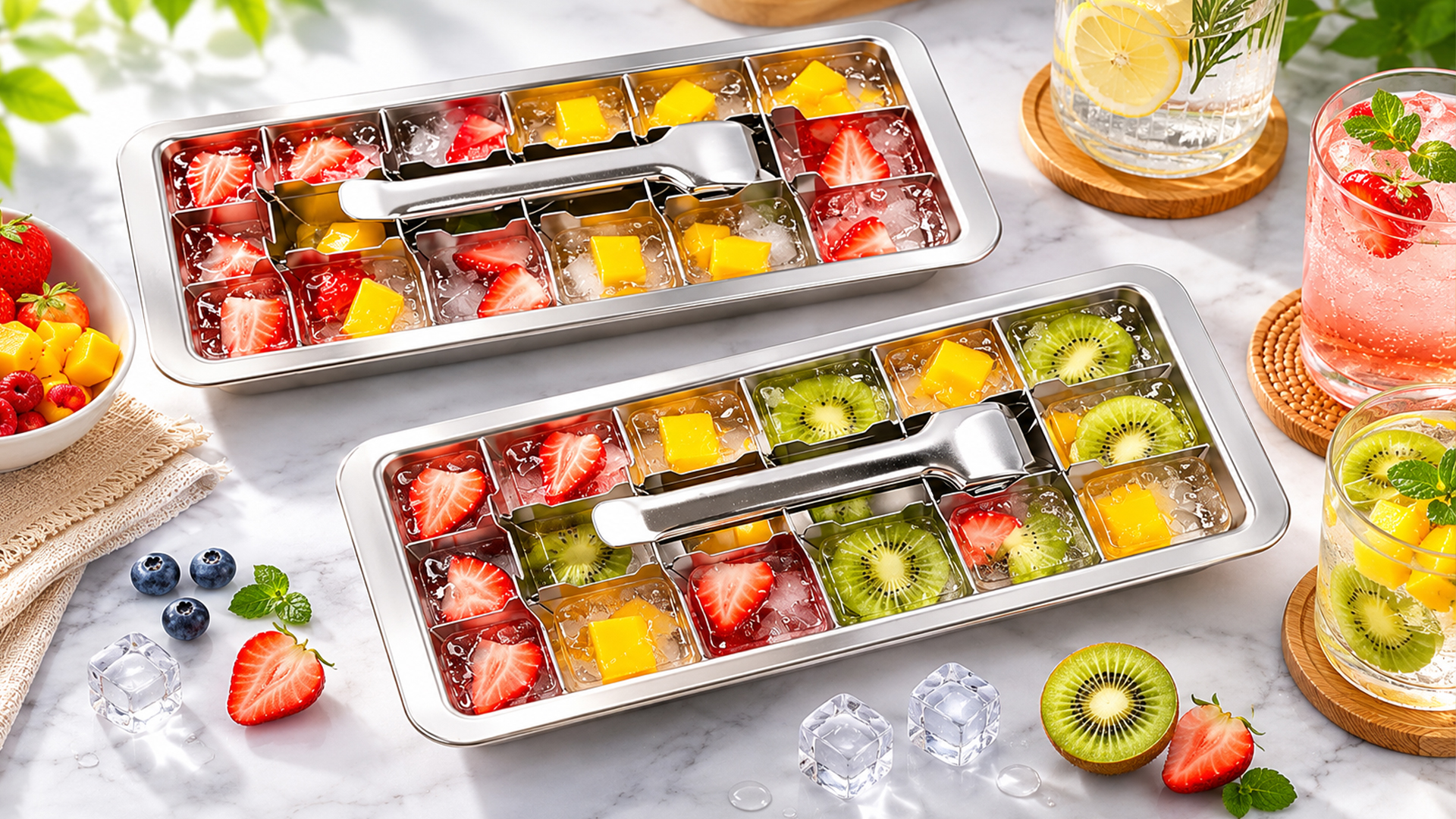 Bandeja para hielo de acero inoxidable, pack 2 miniatura 7