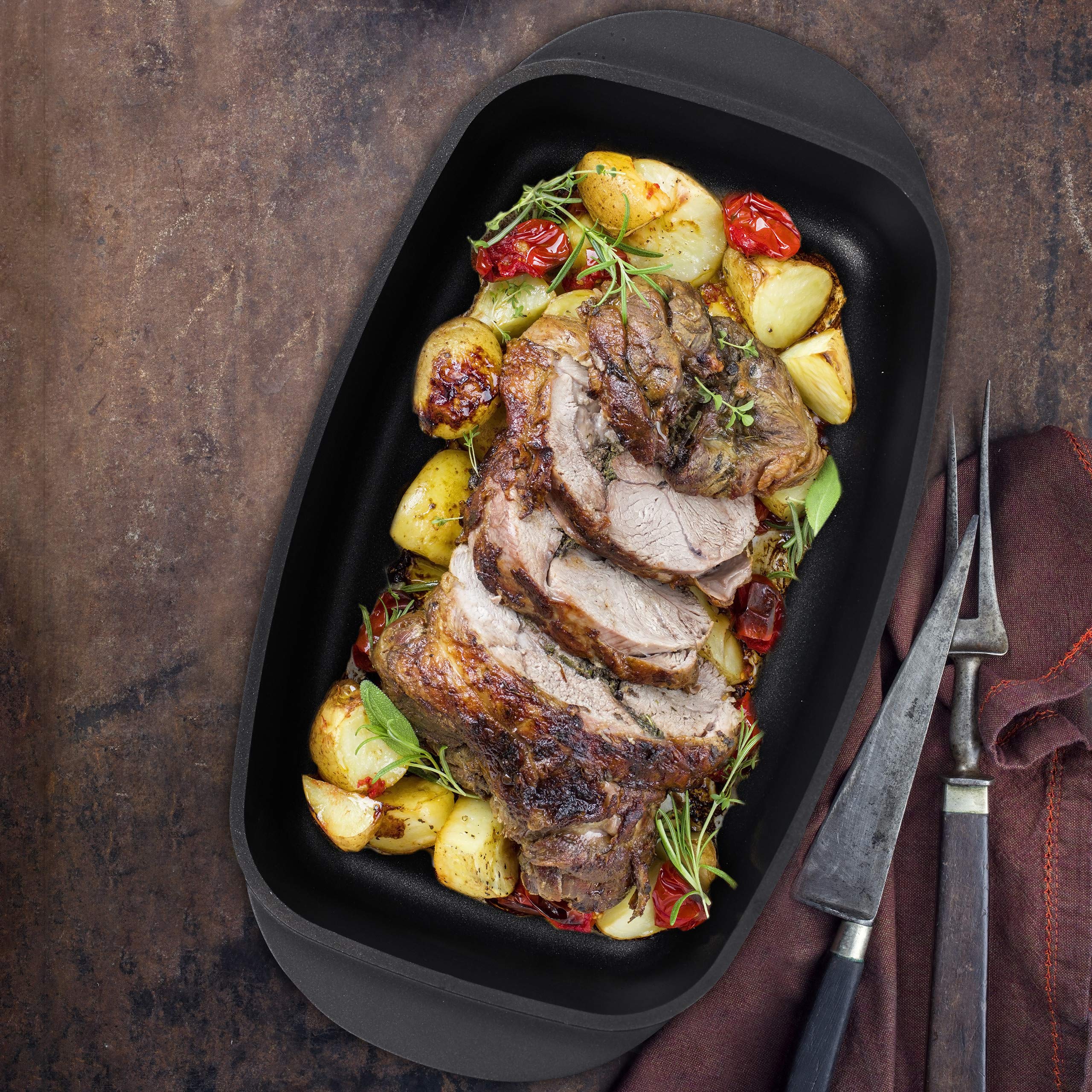 Relaxdays Teglia con Coperchio in Vetro, Antiaderente, Casseruola da Forno, Lavabile in Lavastoviglie, 39 cm, Nero