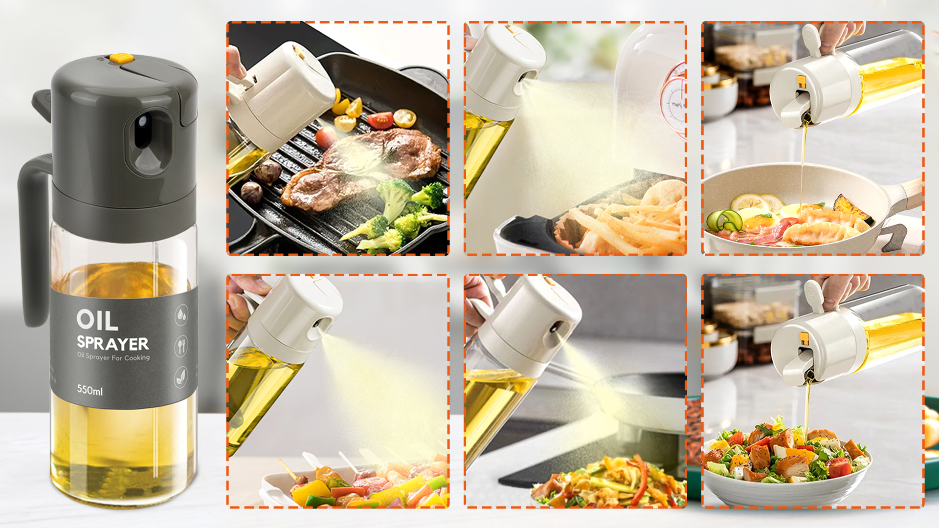 Spruzzino Olio Per Friggitrice Ad Aria 550ml - Con Pennello In Silicone Per Cucina Sana - Foto 8