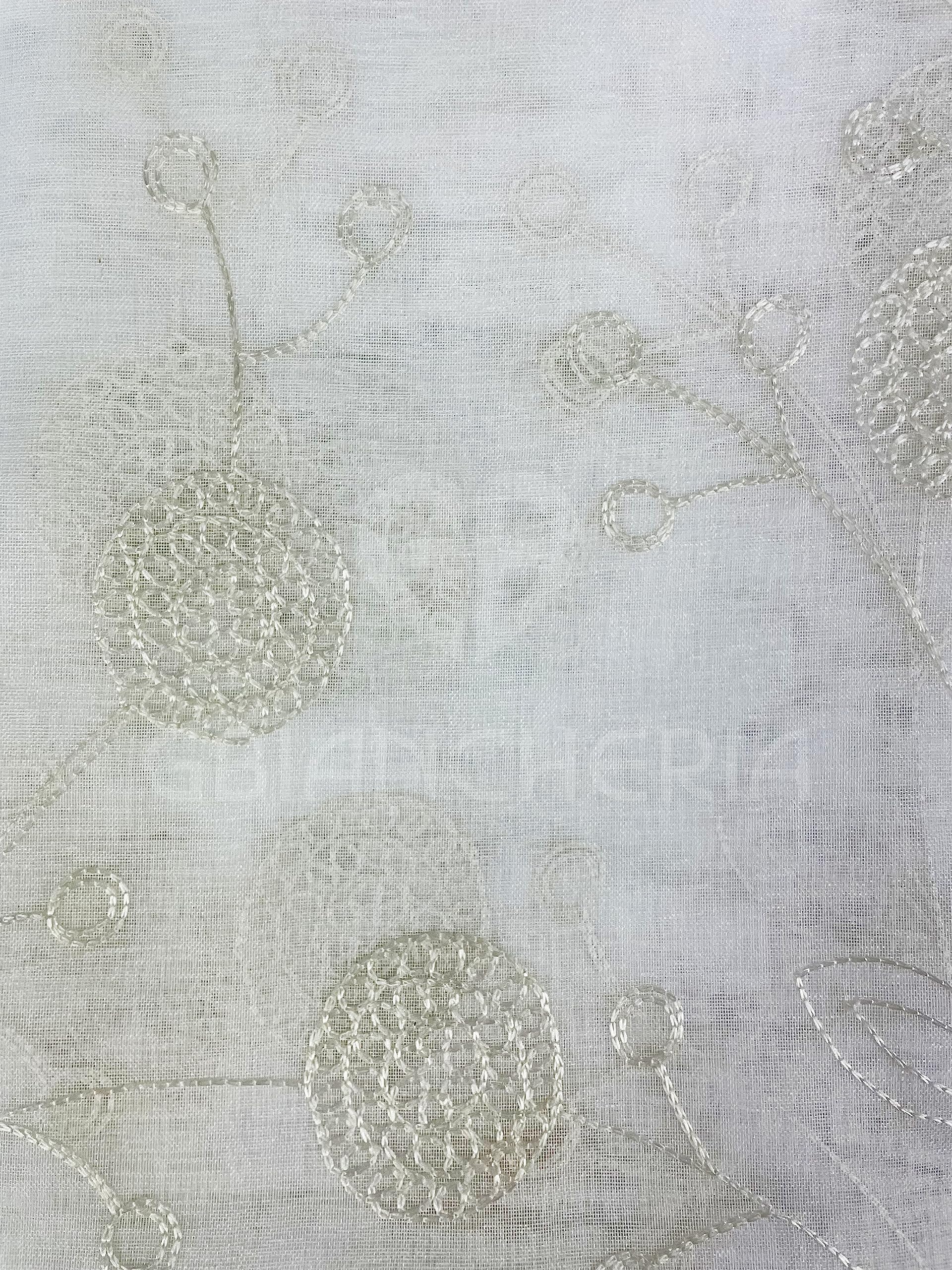 Tenda Coppia MILDRED FOGLIE Ricamata 100% Poliestere - Grigio Beige, 60x240 Cm Per Portafinestra