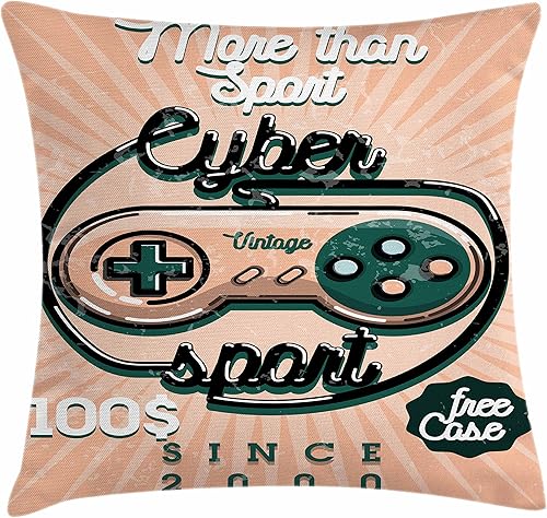Gamer, para el hogar o la oficina, en forma de cojín por lunarable, vintage Videogame driver con Cyber Sport cita Nineties diseño Retro, cuadrado