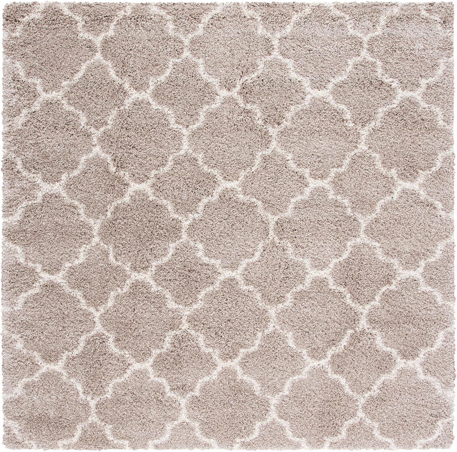 SAFAVIEH Hudson Shag Collection Area Rug - 7' Square, Beige & Ivory, Moroccan Trellis Design, Non-Shedding & Easy Care, 2-inch Thick Ideal for High Traffic Areas in Living Room, Bedroom (SGH282F)