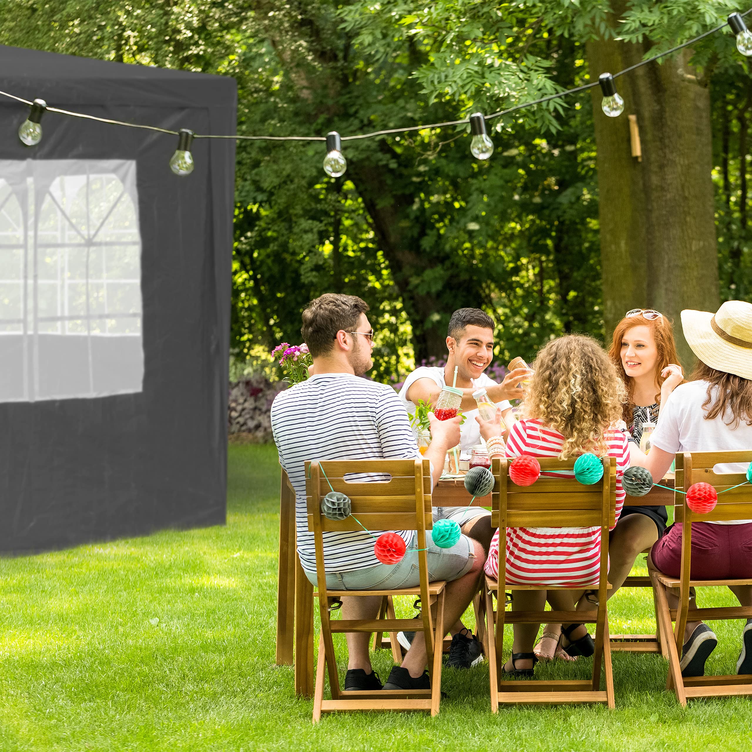 Relaxdays Tende per Gazebo Laterali, Set da 4, Telo Impermeabile in PVC, Pareti 3x2 m, 3 con Finestre, Parasole, Grigio