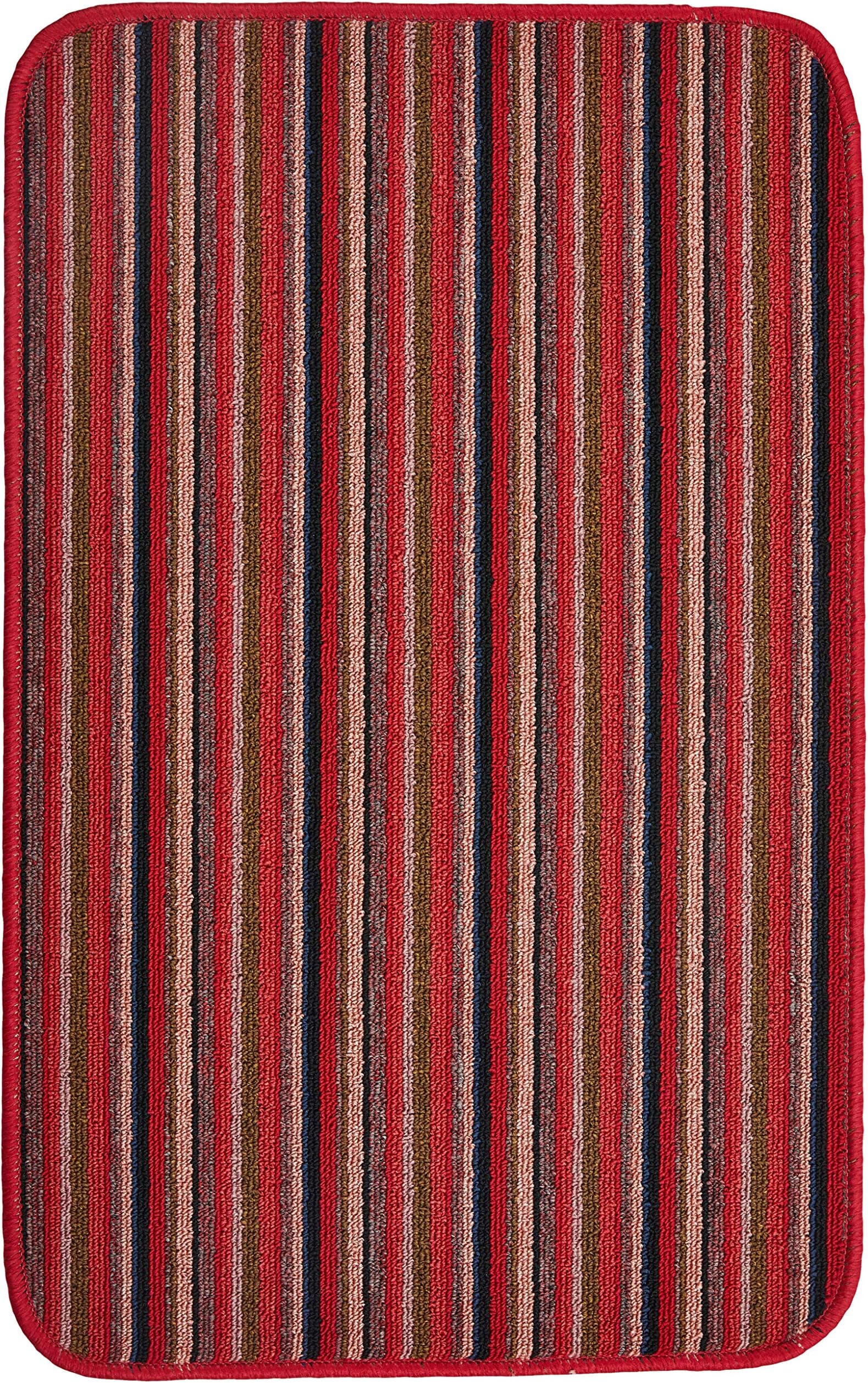 Dandy by William Armes, Ios Stripe Indoor Washable Rug, Red, 80 x 50