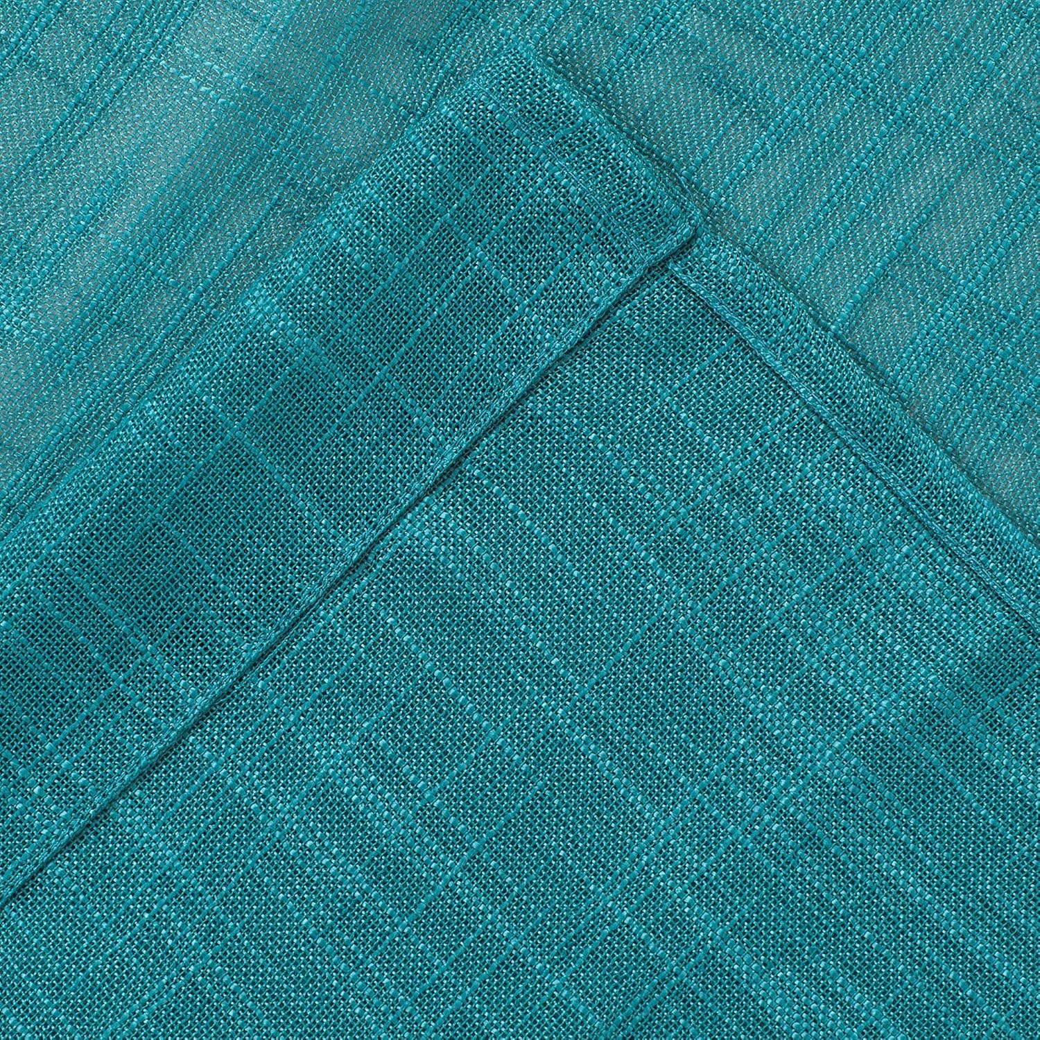 Teal Linen Curtains Nickel Grommet Semi-Sheer Curtains - Energy Saving Light Filtering Window Treatments Draperies for Bedroom/Living Room/Sliding Door, Teal, 2 Panels, 52 x 84 - Inch