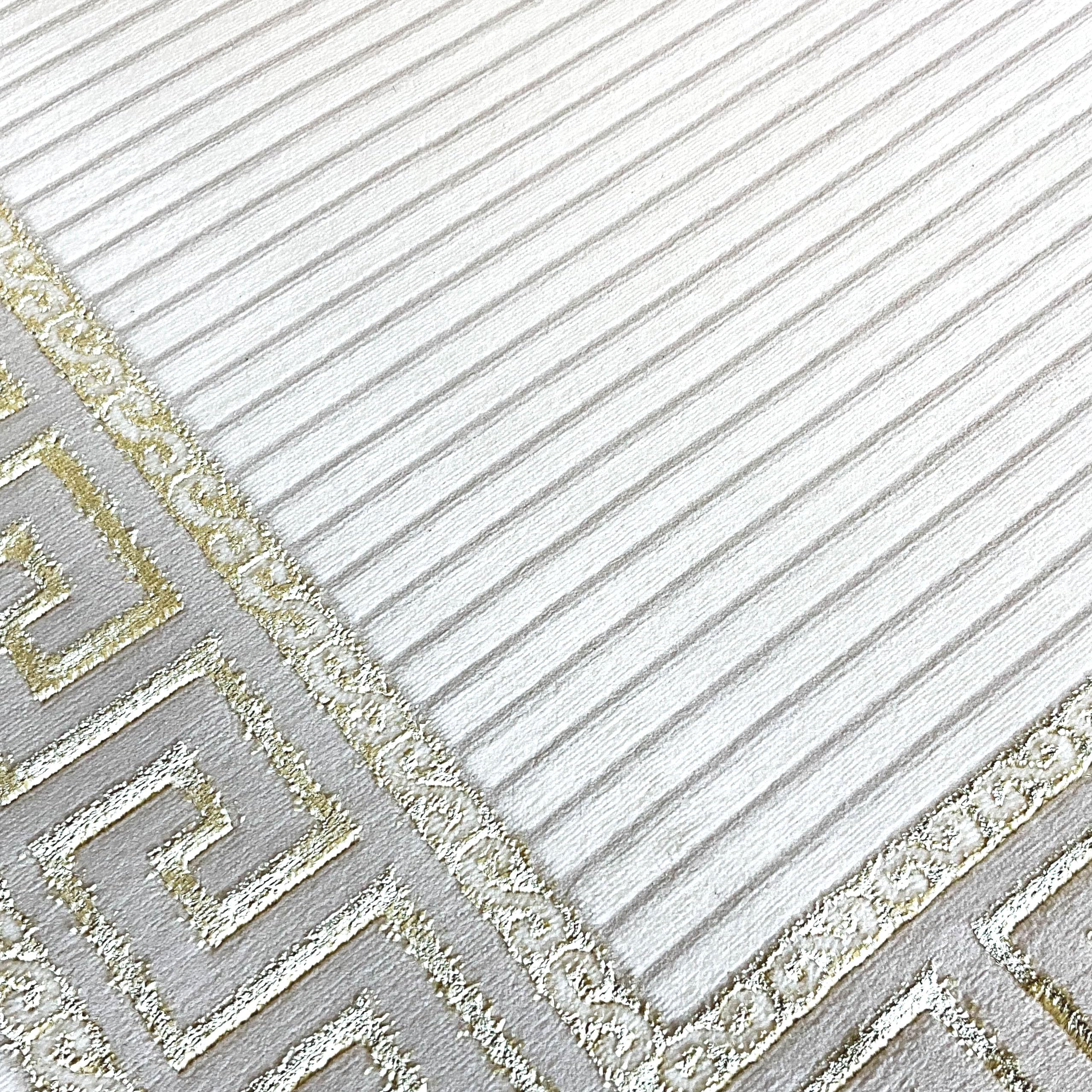 Teppich-Traum Dywan do salonu, sypialni, korytarza, długi bieżnik z krótkim włosiem, orientalny, elegancki ornament, efekt połysku, meander, kremowy, złoty, 100 x 300 cm