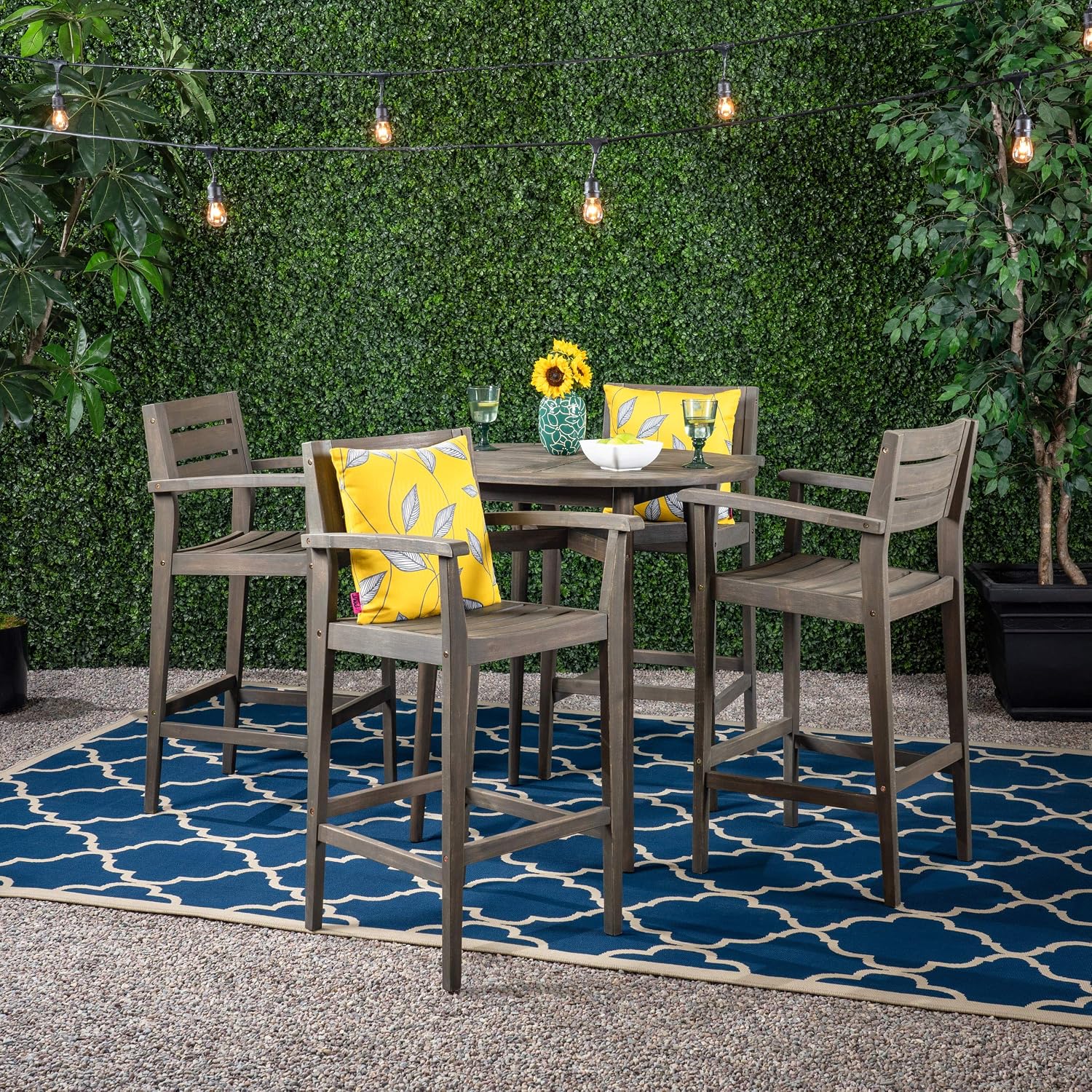 Great Deal Furniture Noble House Stamford Outdoor Rustic 5-Pc Acacia Wood Bar Set Gray