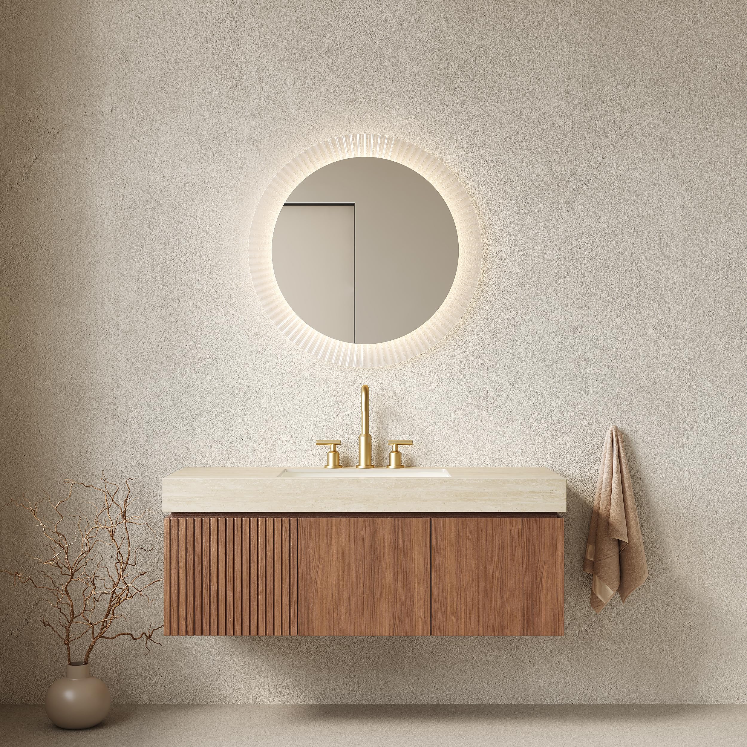 Photo 1 of ***SINK ONLY*** KEIKI 48 Inch Floating Bathroom Sink, Modern Wall Mounted Storage Cabinet with Drawer, Sintered Stone Top & Ceramic Basin Combo Set, Brown Oak & Beige