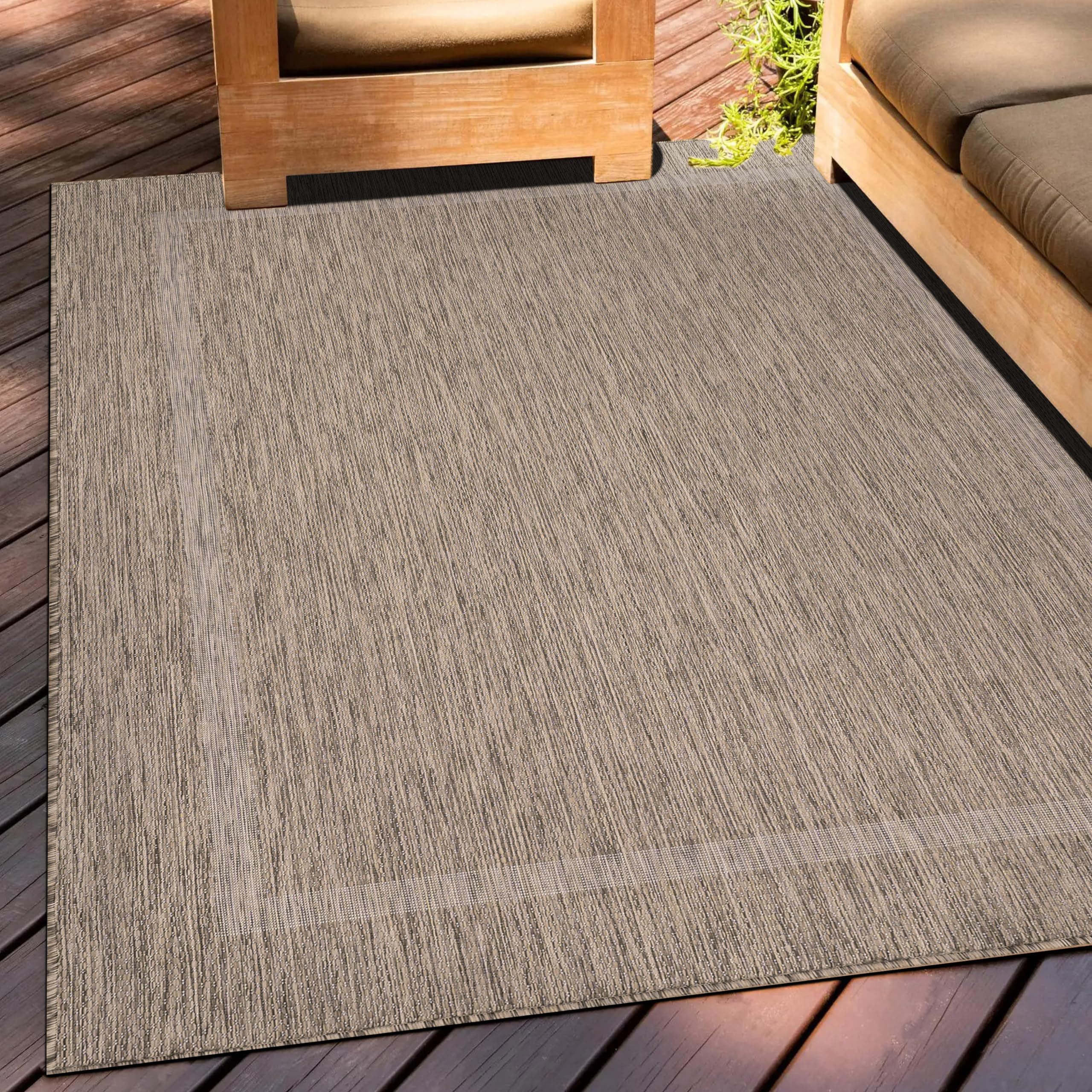 Teppium In- & Outdoor-Teppich Wetterfest Sisal-Optik in Einfarbig Bordüre, Flachgewebe, Perfekt für Balkon, Terrasse, Küche oder Wohnzimmer
