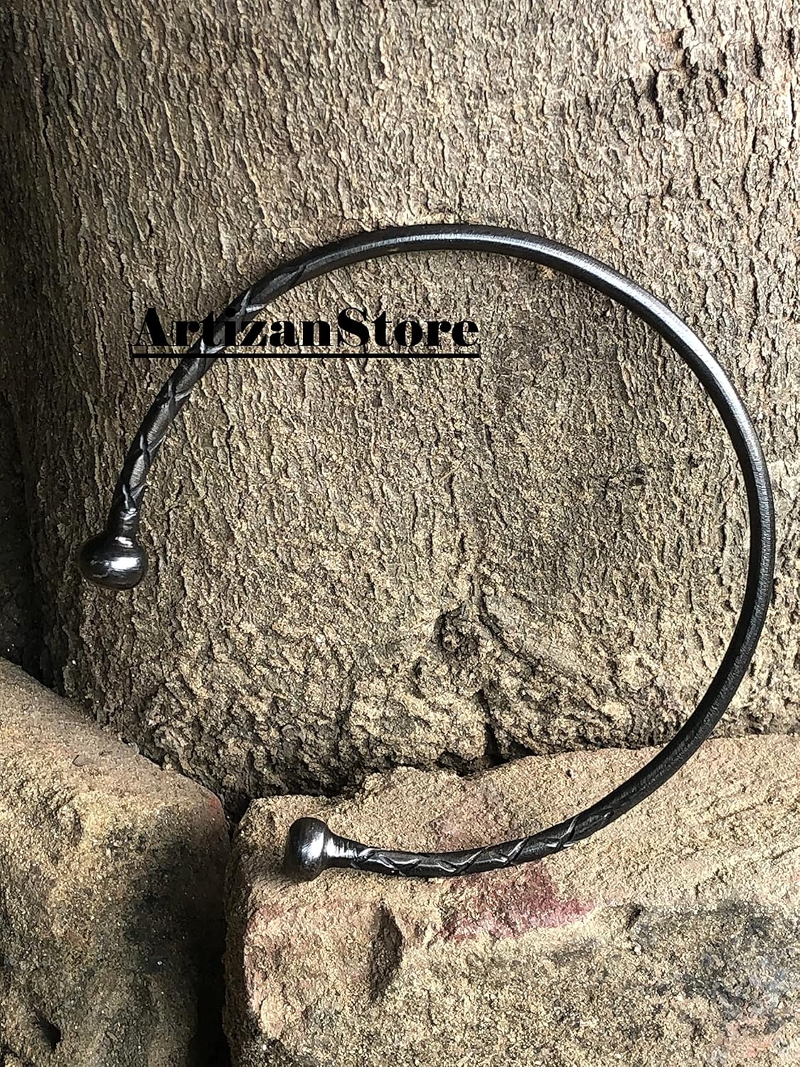 Medieval Iron Necklace | Pagan Necklace with Loop and Hook Clasp | Adjustable Iron Torc for Men | Celebrate Viking Rituals - Image 5