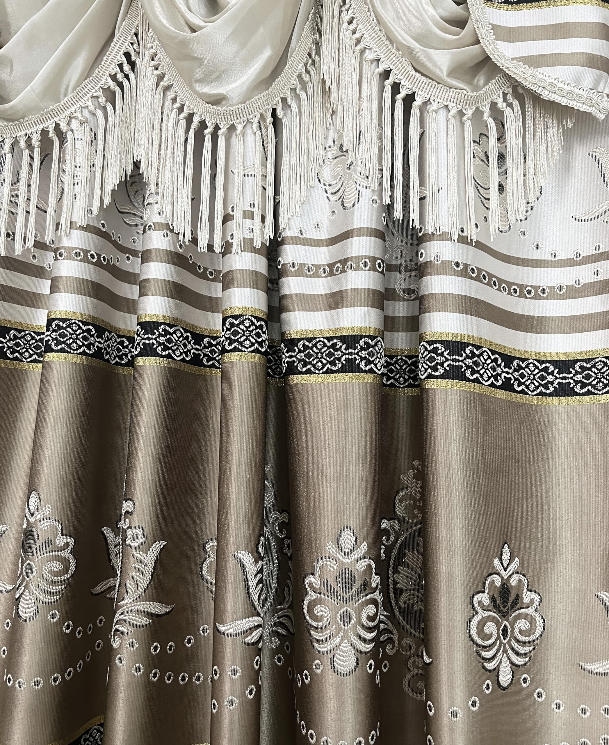 GOHD GOLDEN OCEAN HOME DECOR Tenda A Pannello Jacquard Harmony Horizon - Set 2 Pezzi, 137x228 Cm Con Mantovana 45 Cm, Colore Sabbia, Semitrasparente