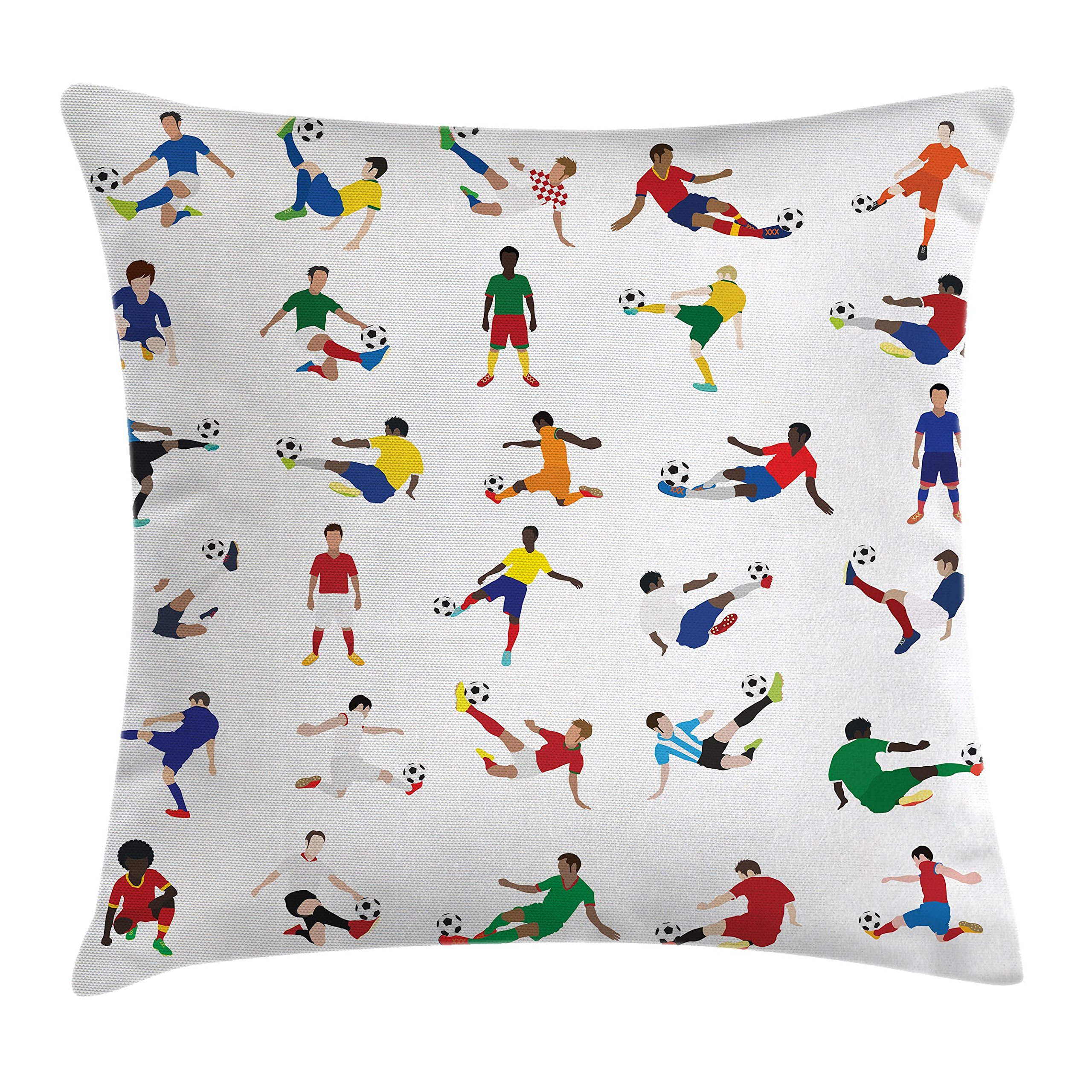 Lunarable Sports Throw Pillow Cushion Cover, Group of Soccer Players League Pastime Practicing Different Poses Training, Decorative Square Accent Pillow Case, 28