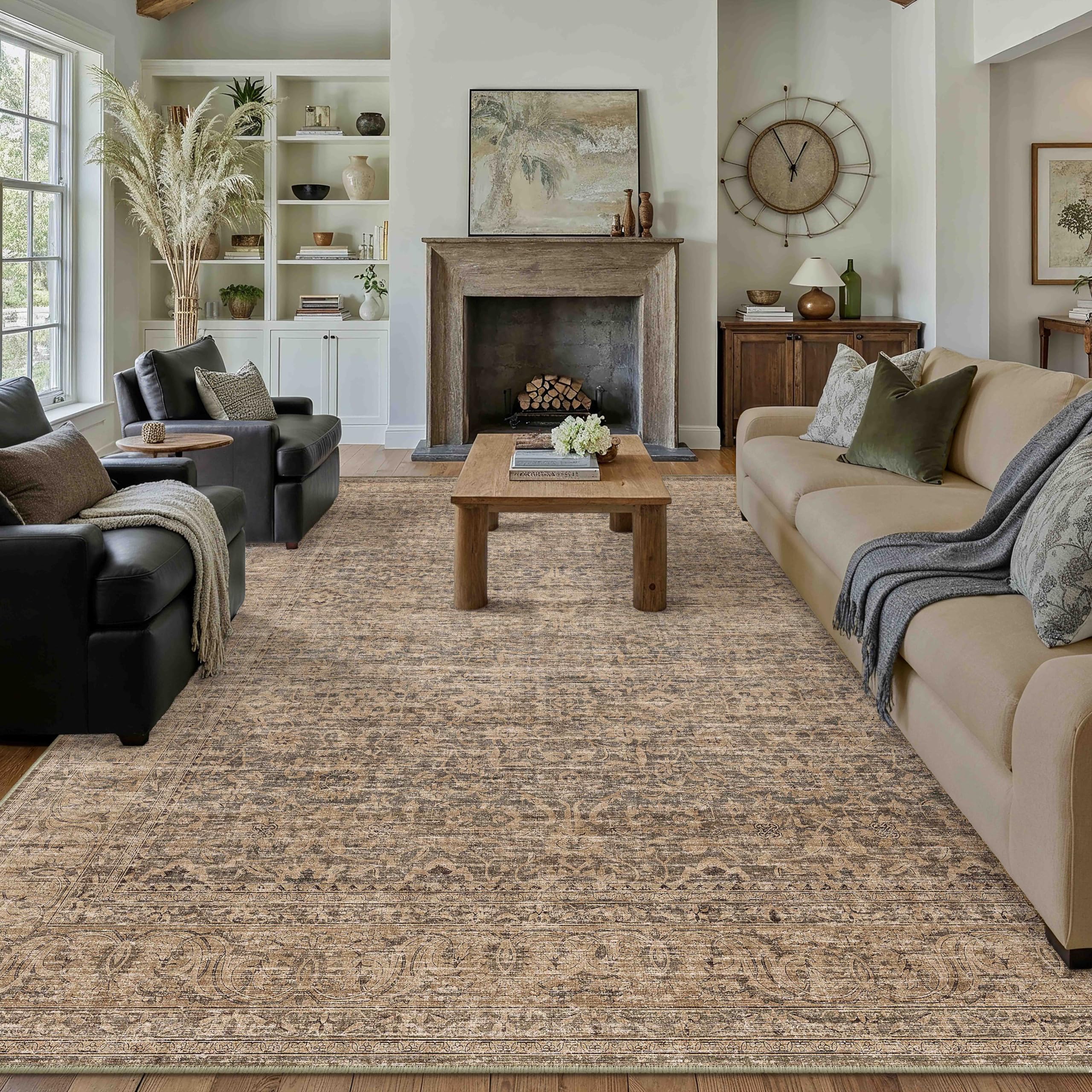 PureCozy Brown Area Rug 8x10 Vintage Retro Distressed — image 1