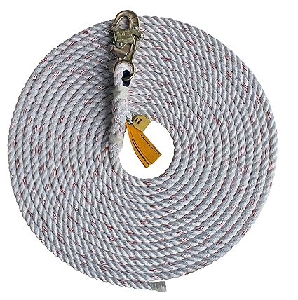 3M DBI-SALA 1202742 Dropline Rope, 25-Foot Polyester/Polypropylene Blend 5/8-Inch Diameter Rope With Snap Hook At One End, White