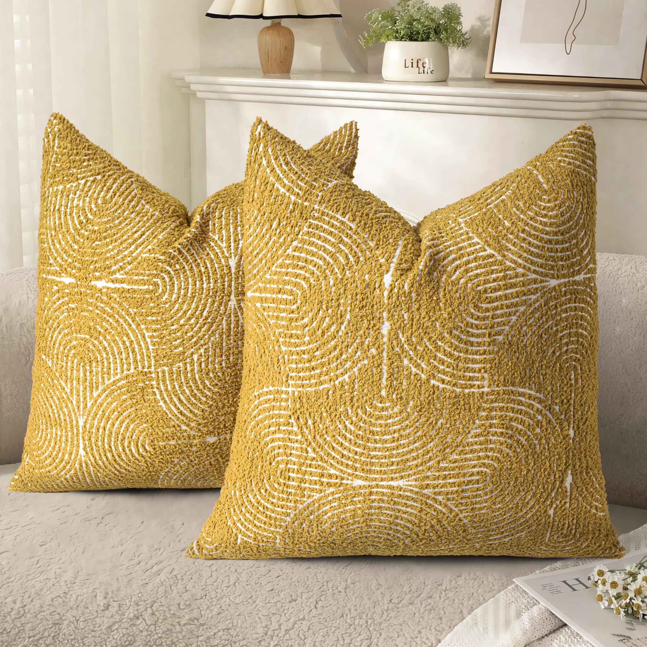 Housse de coussin jaune moutarde bohème géométrique pour lit