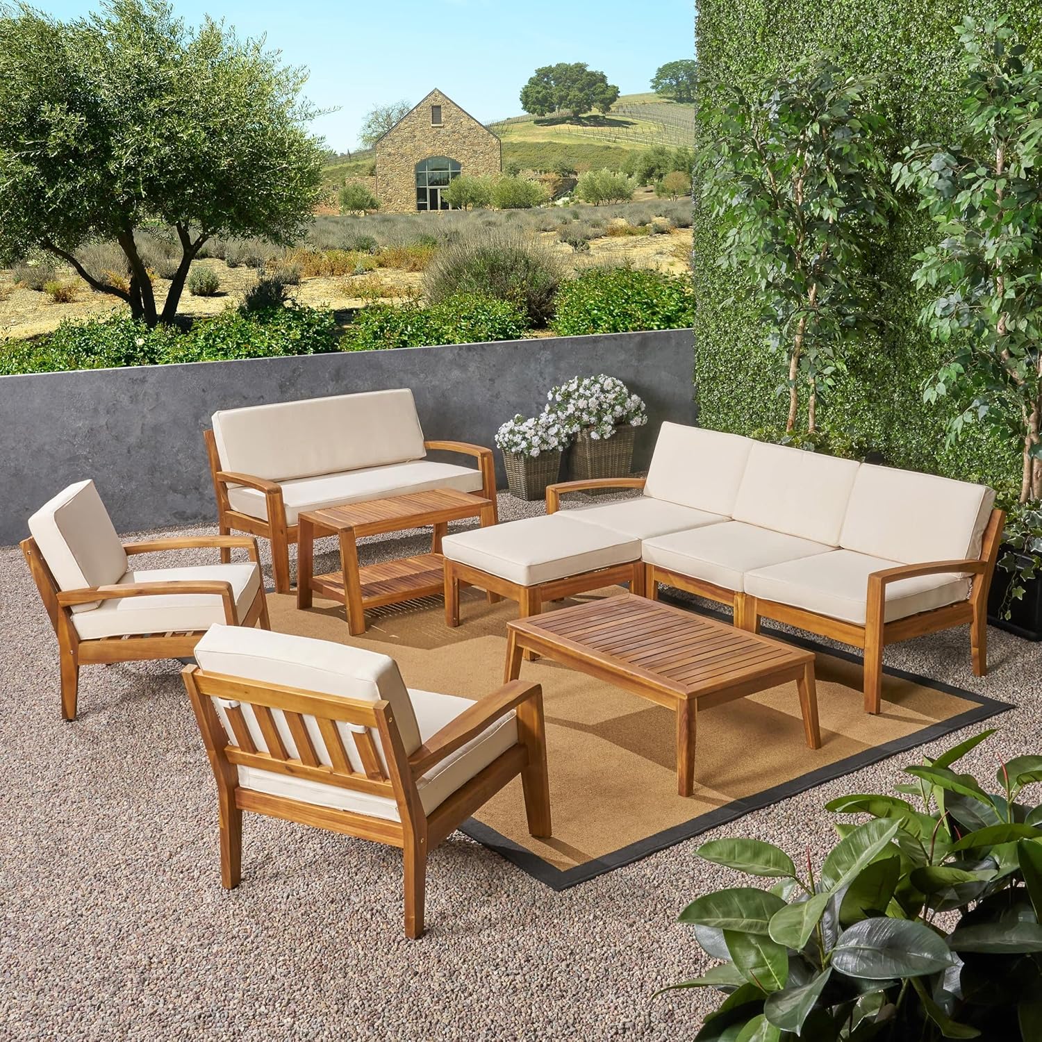 GDFStudio 7-Seater Sectional Sofa Set arranged on a patio, showing individual pieces