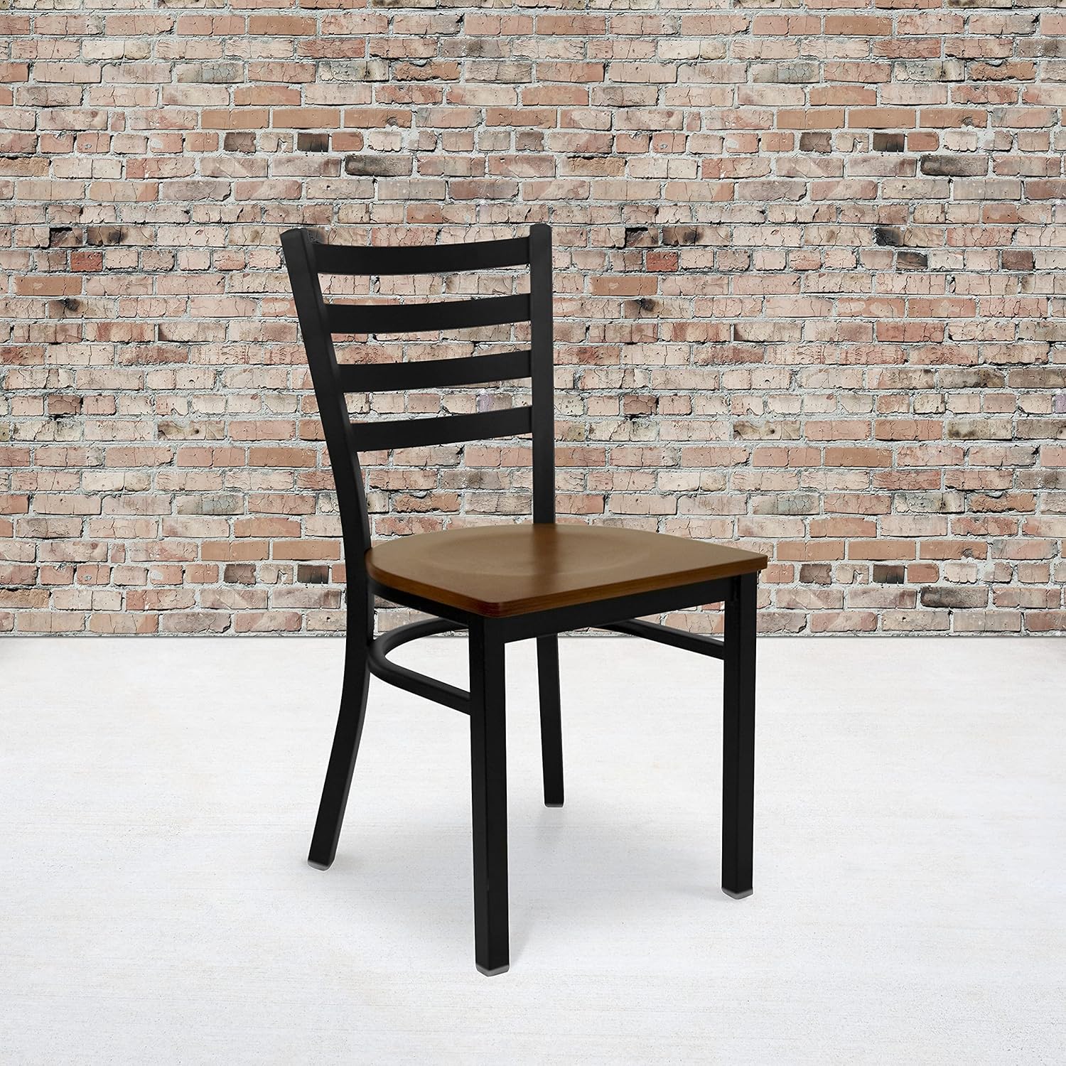Flash Furniture 4 Pk. HERCULES Series Black Ladder Back Metal Restaurant Chair - Cherry Wood Seat Brown 4 Pack Solid