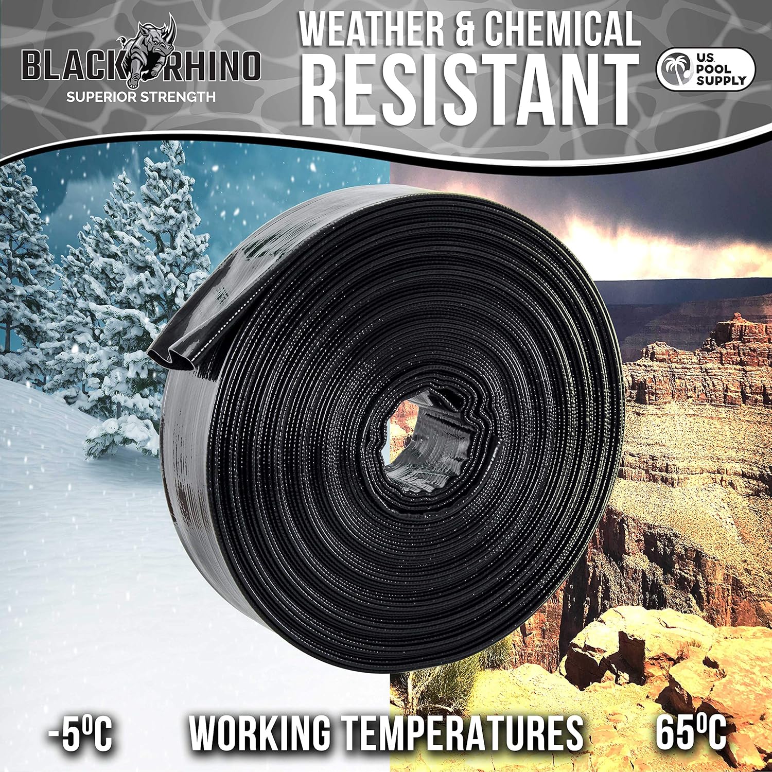 U.S. Pool Supply Pool Backwash Hose 2 Inch Diameter x 100 Feet - Discharge Hose for Pump, Sand Filter & Sump Pump Hoses - Burst Resistant Lay Flat Drainage Hoses for Inground & Above Ground Pools