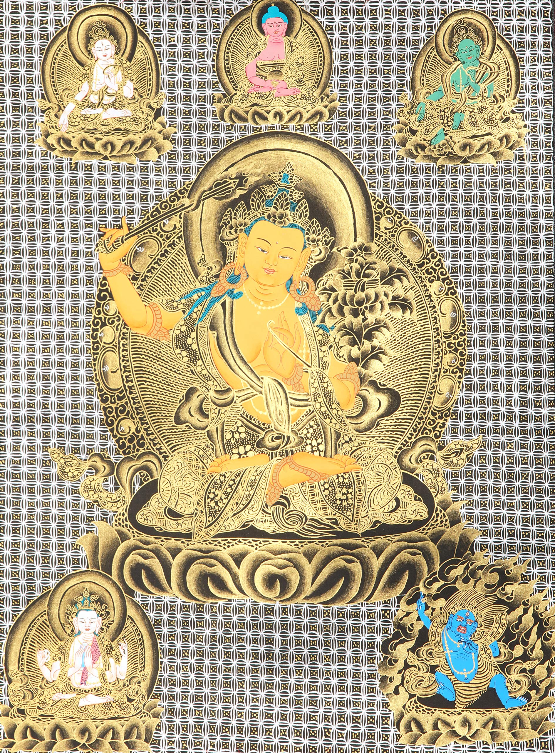 チベット仏画　タンカ　文殊菩薩 アンティーク 仏画（タンカ） 文殊菩薩｜大阪の仏画通販・販売｜多羅堂