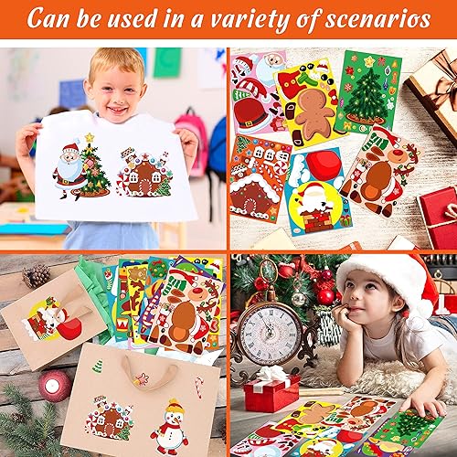 Miniatura 2 de 60 hojas de calcomanías de Navidad para niños, Make-a-ElfCascanuecesGnomosCasa de pan de jengibreSantamuñeco de nieveárbol de Navidad, rellenos de