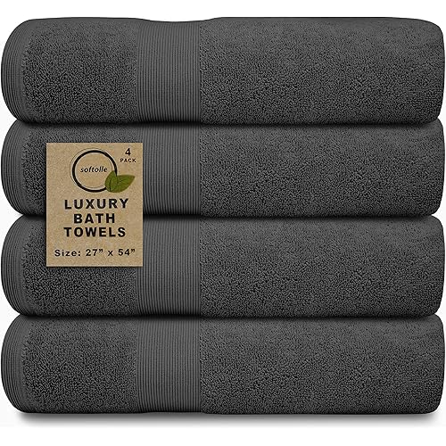 Softolle 100% Cotton Luxury Bath Towels - 600 GSM Cotton Towels for Bathroom - Set of 4 Bath Towel - Eco-Friendly, Super Soft, Highly Absorbent Bath Towel - Oeko-Tex Certified - 27 x 54 inches