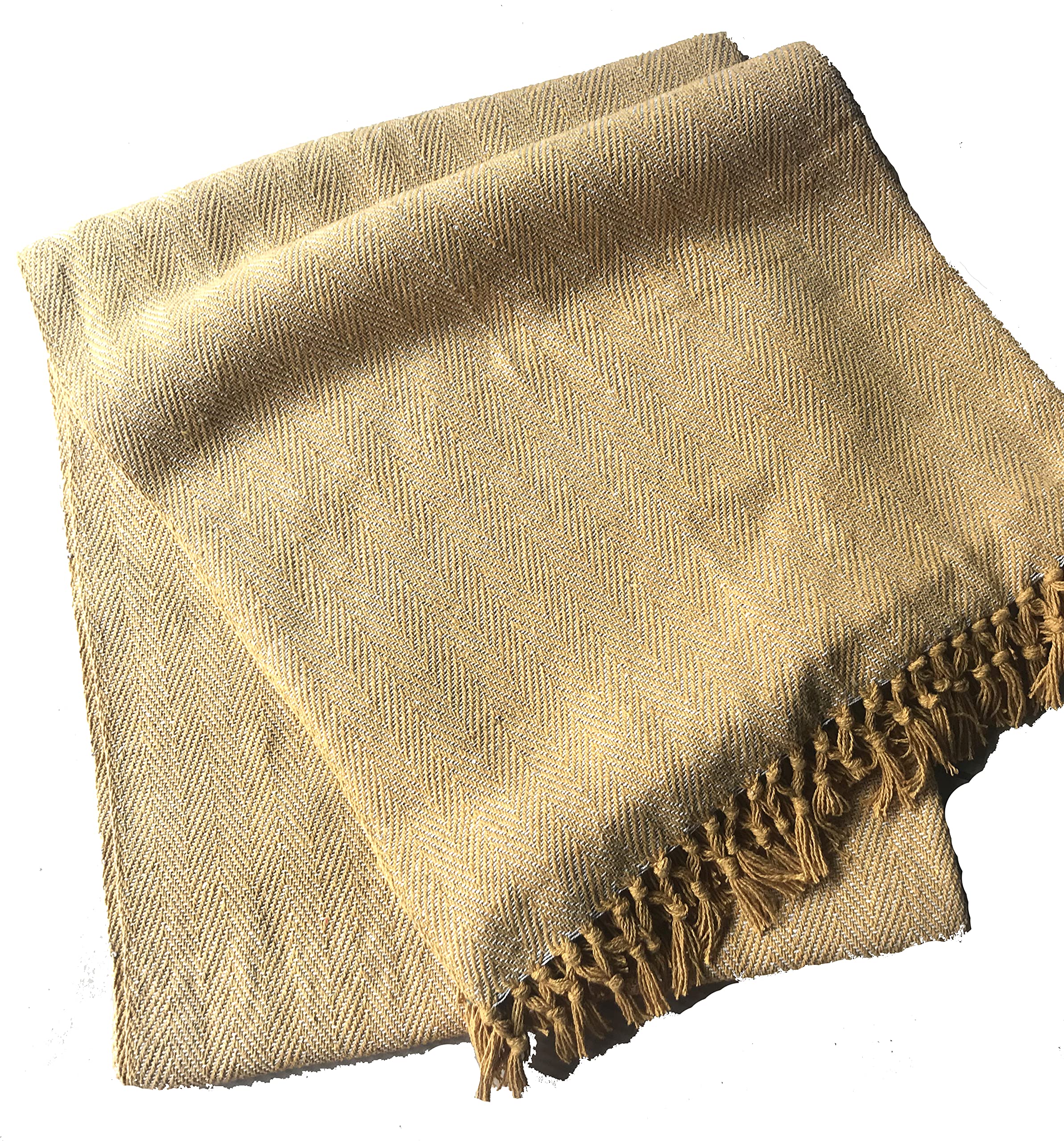 About Home Yellow/Nat 100% Cotton Herringbone Blanket Throw, Settee Cover (, 102"X102")