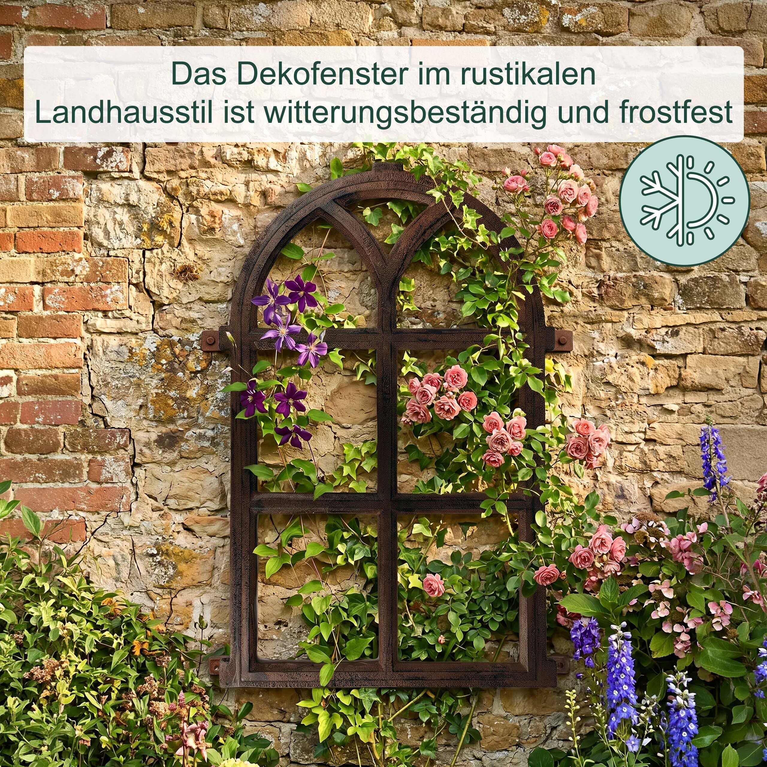 Relaxdays Stallfenster Gusseisen, Vintage Fensterrahmen, Wanddeko & rustikale Rankhilfe, HB: 68 x 44 cm, antik, braun