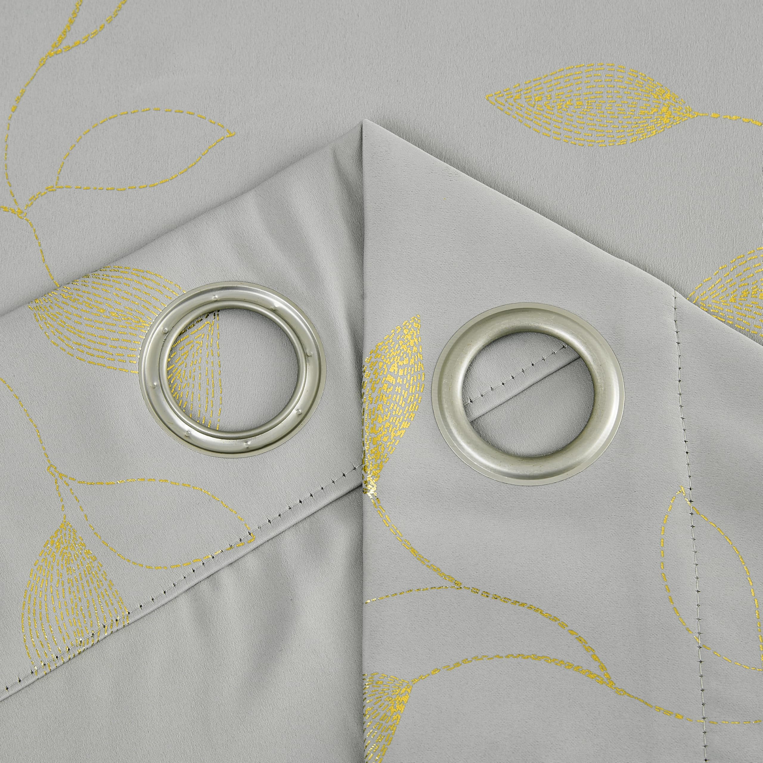 Bujasso Grey Leaf Full Blackout Curtains 54 inch 2 Panels Set Gold Print Patterned Drapes for Bedroom Living Room Thermal Insulated Room Darkening Window Treatment Grommet Top W52xL54 - Image 4