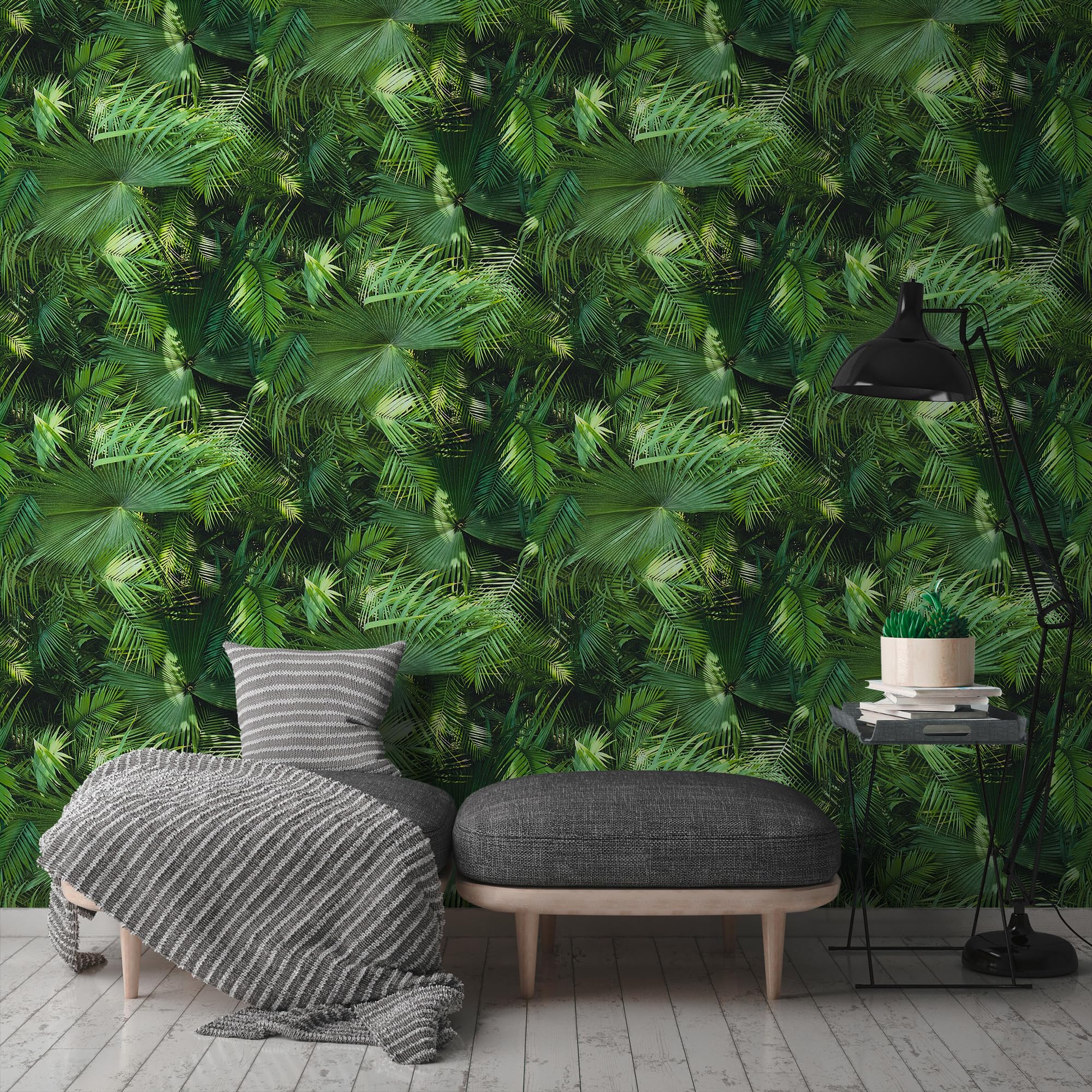 Livingwalls New Bude 2.0 tapeta z nadrukiem palm o wyglądzie dżungli, 10,05 m x 0,53 m, zielono-czarna, Made in Germany 362001 36200-1