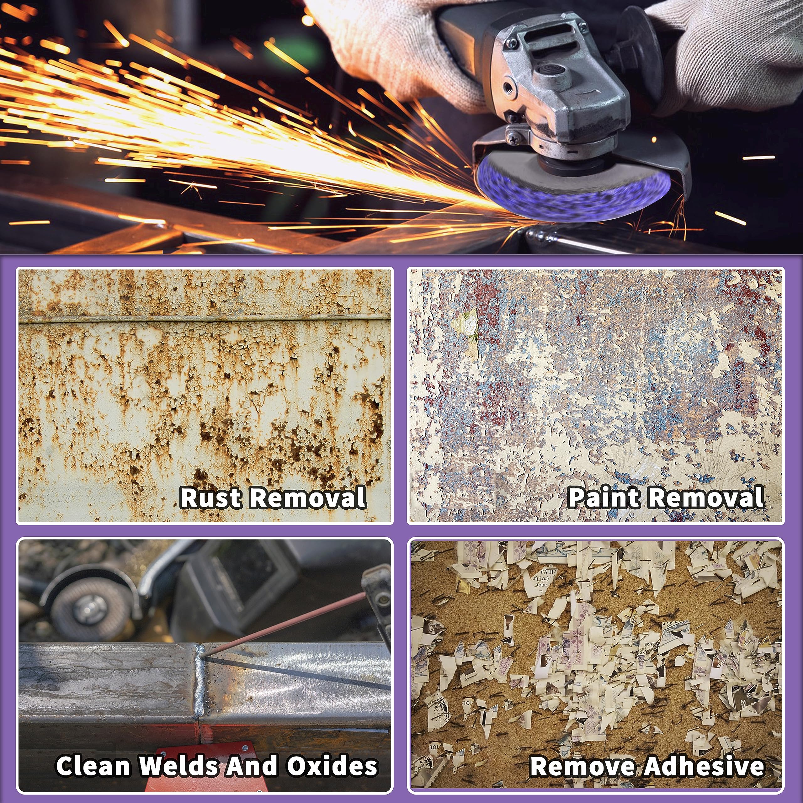 12 discos de tira para pelar, rueda peladora de 4-1/2 x 7/8 pulgadas para amoladora angular, limpiar y quitar revestimiento de pintura, oxidación, soldaduras de óxido