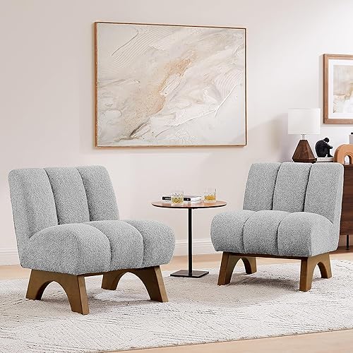 Miniatura 50 de Art Leon Silla decorativa moderna, sofá modular de tela sherpa, silla individual sin brazos con patas de madera para sala de estar, dormitorio,