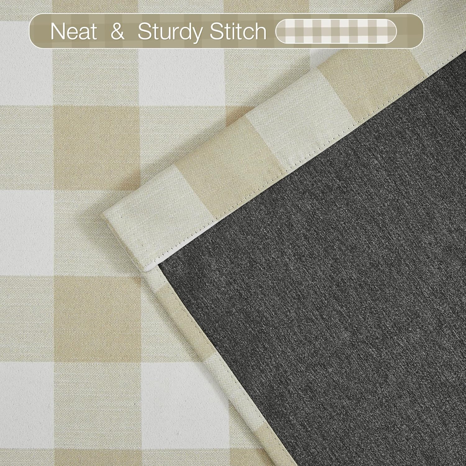 Buffalo Checkered 90% Blackout Curtains for Bedroom Living Room Plaid Gingham Thermal Grommet Top Drapes,Farmhouse Country Style Energy Efficient Room Darkening 2 Panels 52x63 Inch,Beige/White